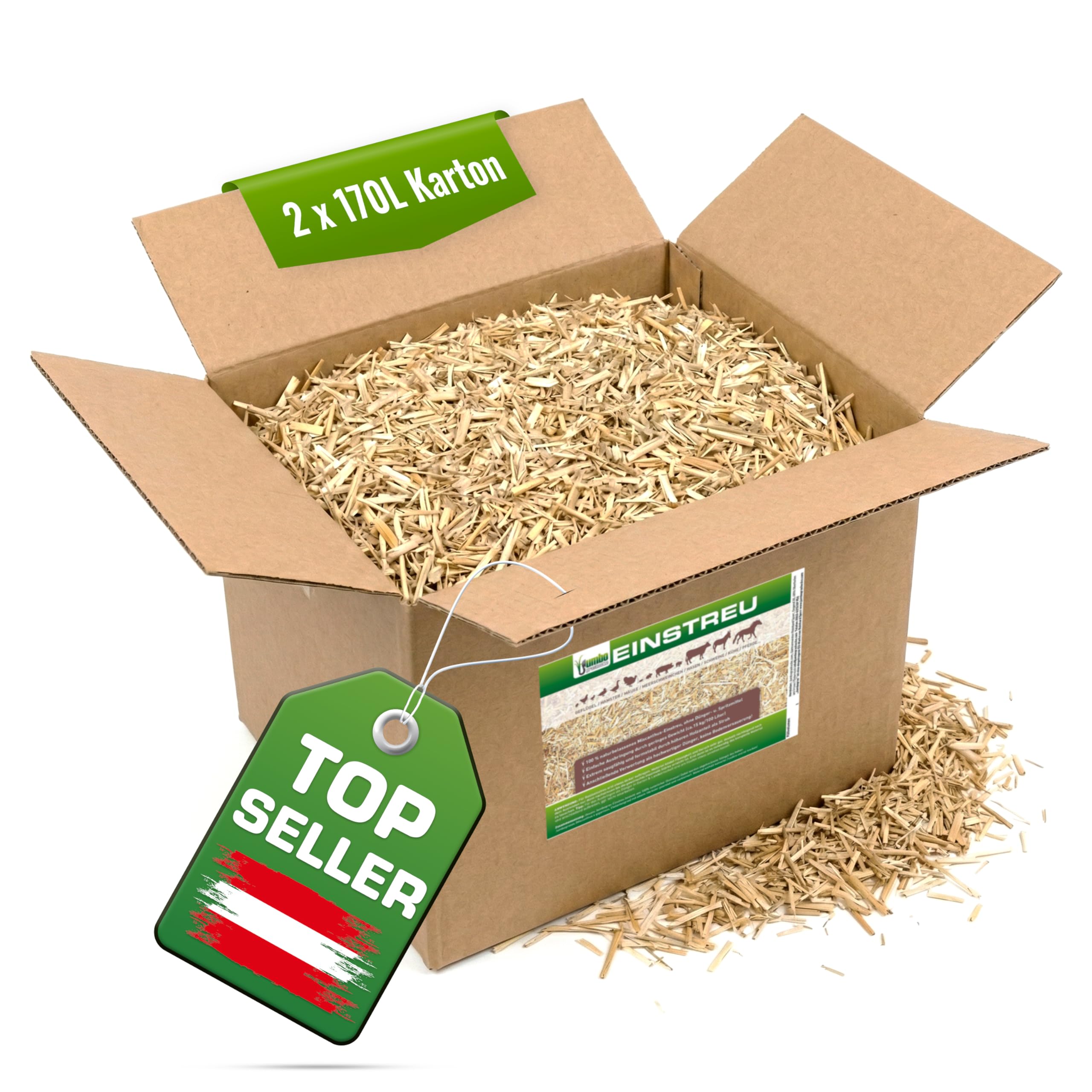 Kleintier-Einstreu Häckselgut Häcksel aus Miscanthus/Elefantengras für Hasen Kaninchen Maus Vogel Meerschweinchen - Kleintierstreu / Hamsterstreu statt Stroh- u. Hobelspäne für Käfig & Stall (2x 170l)