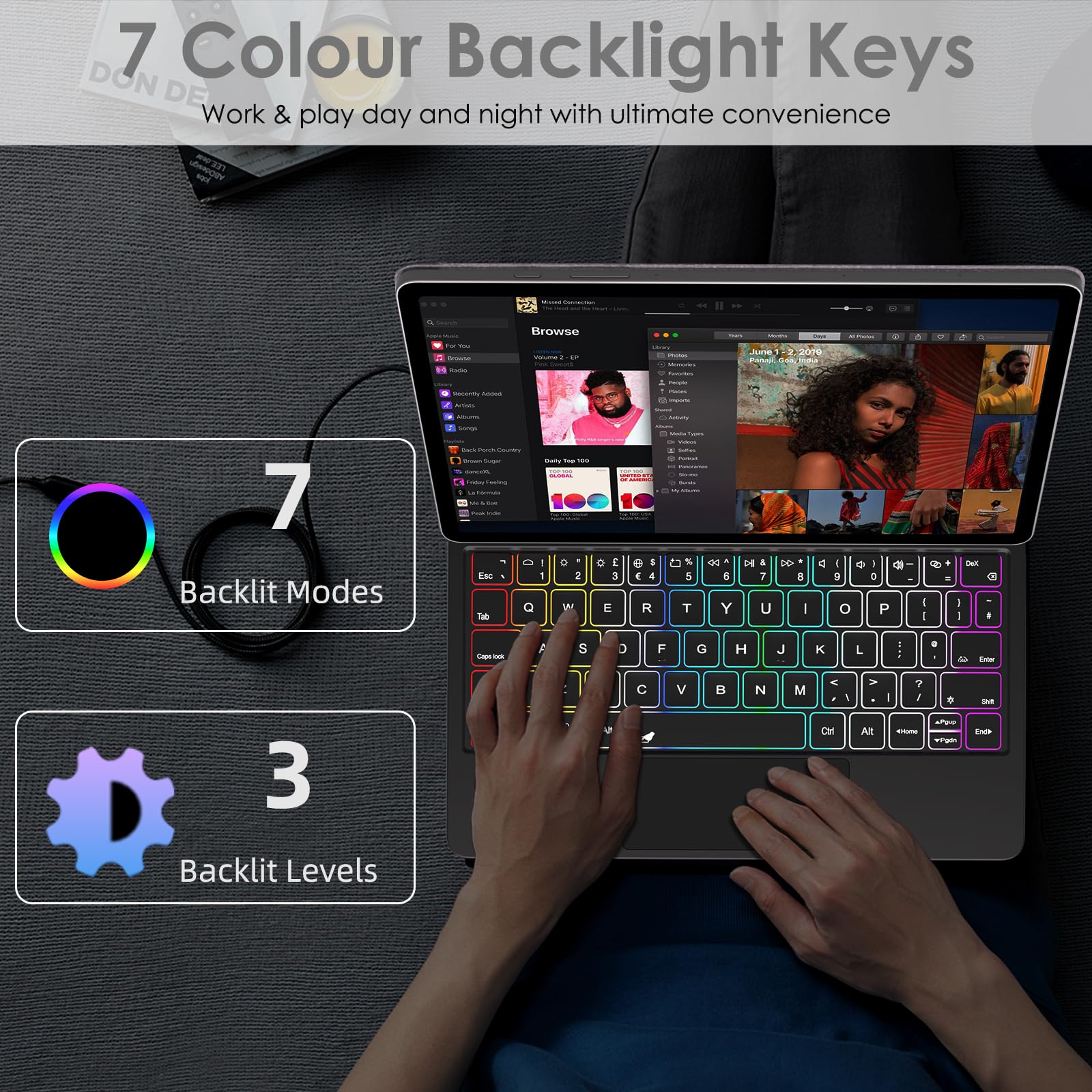 TECHGEAR Funda con teclado para Samsung Galaxy Tab S11 S9 S8 S7 de 11 pulgadas S10 Lite/S9 FE/S10 FE 10.9 pulgadas, soporte flotante magnético, trackpad, retroiluminación de 7 colores, QWERTY del