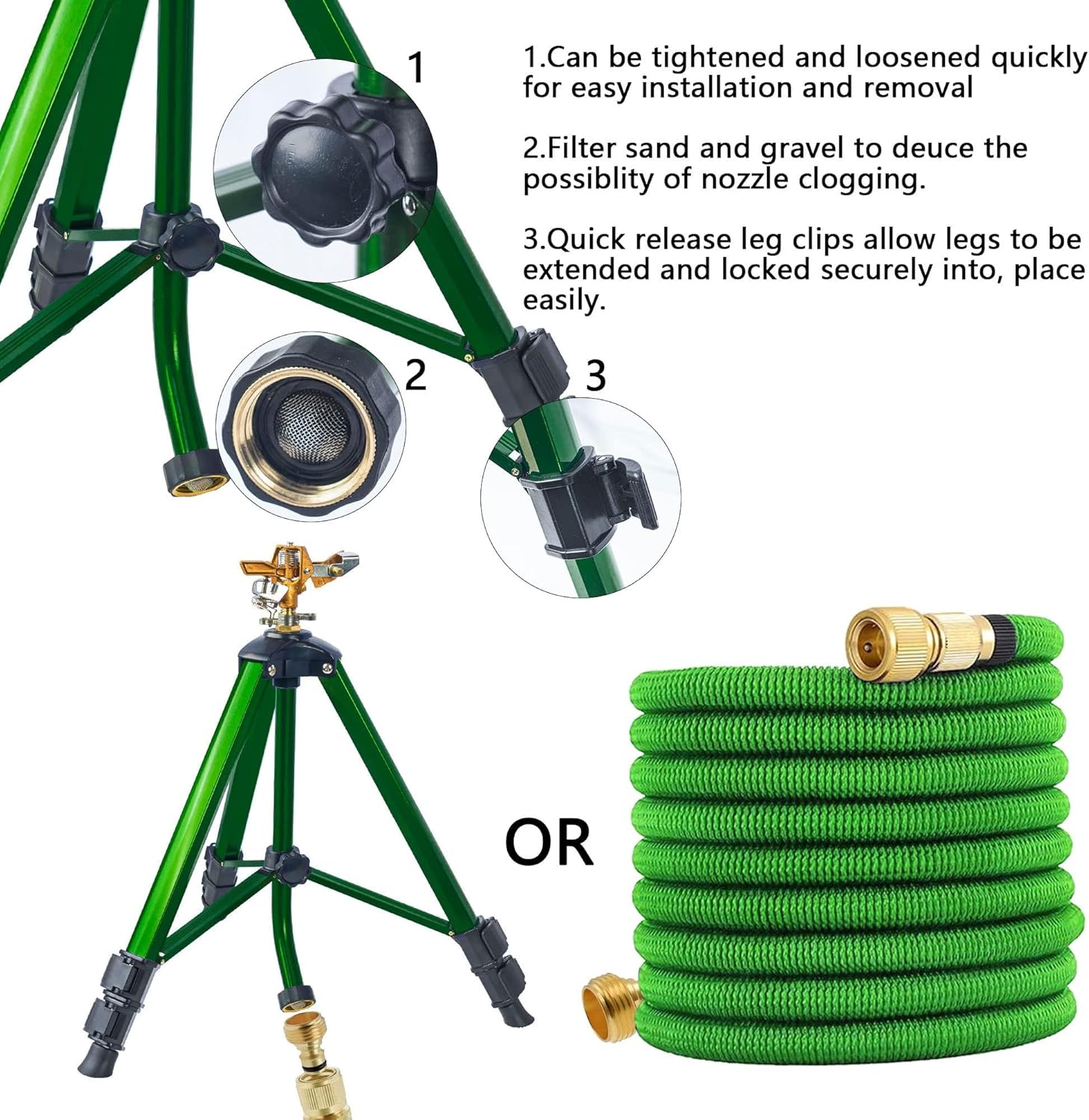 Hourleey 6 Pack Extra Tall Lawn Sprinklers, Heavy Duty Tripod Sprinklers with Brass Sprinkler Head, 360 Degree Large Area Coverage, 3/4 Inch Connector Sprinkler for Yard Lawn Garden