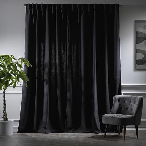 Miniatura 3 de Cortinas decorativas negras de 156 pulgadas de largo, pestaña trasera para colgar (1 panel), fabricadas en Turquía (52 pulgadas de ancho x 156