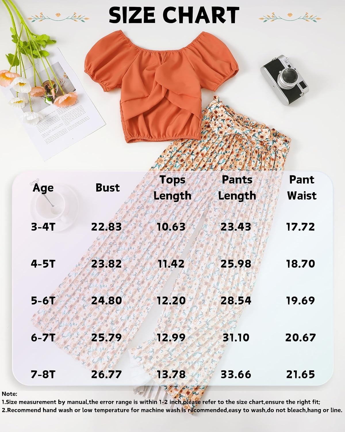 XUANHAO Toddler Girls Clothes Summer Puff Sleeve Smocked Shirt Top Wide Leg Pants Outfits Kids Girl's Clothing Set - Image 6