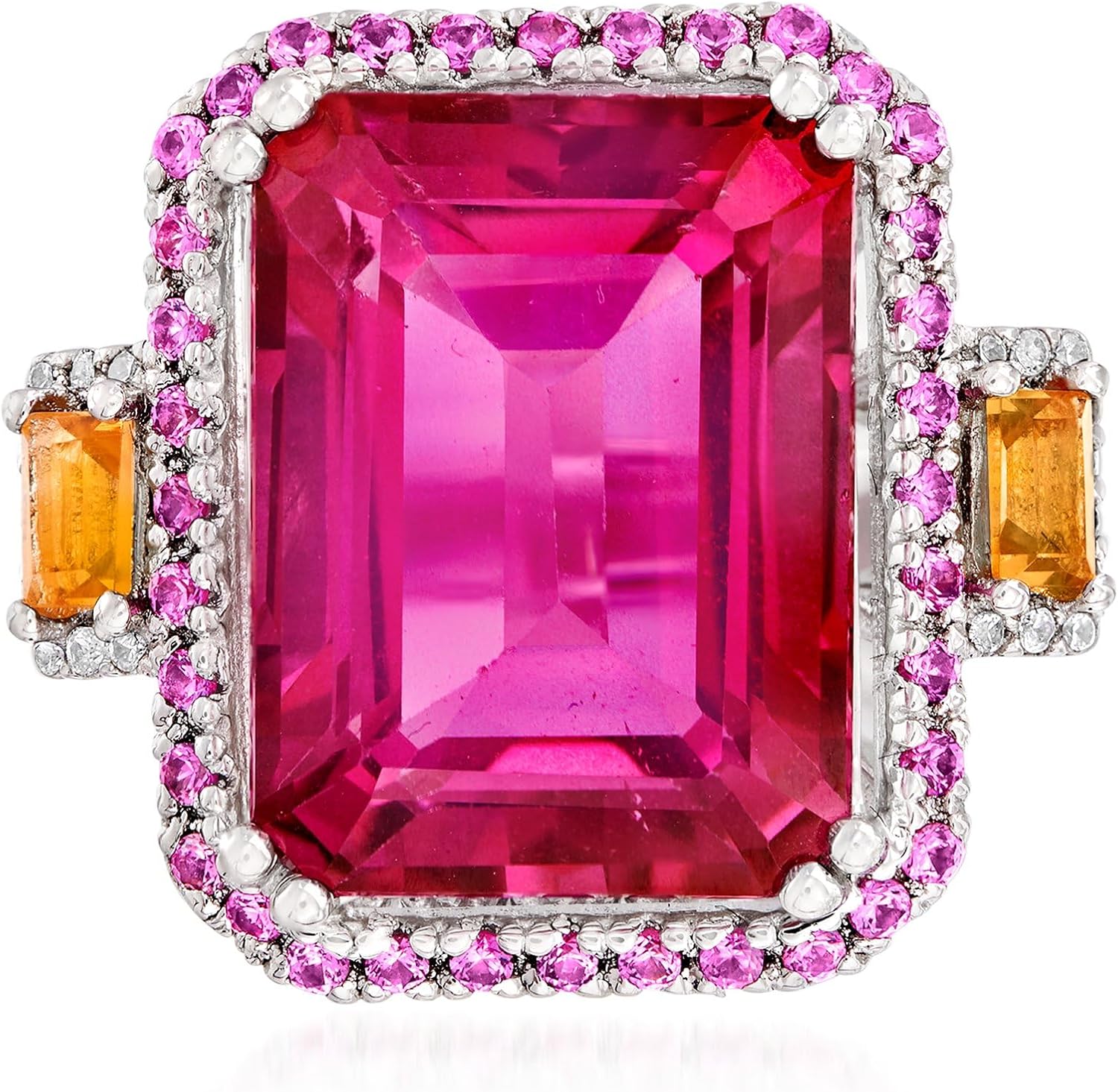 Ross-Simons 14.00 Carat Pink Topaz and .80 ct. t.w. Multi-Gemstone Ring in Sterling Silver