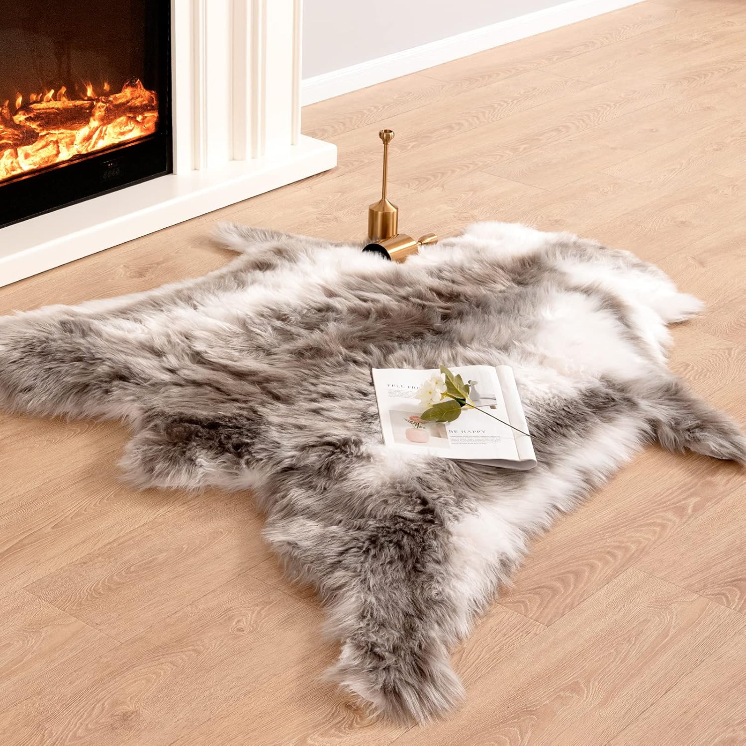 Carvapet Soft Fur Rugs Fake Reindeer Hide Area Rug Fluffy Faux Fur Carpet for Bedroom Floor Mat Home Decorative Throw Rug for Living Room, 4ft x 5ft, Brown