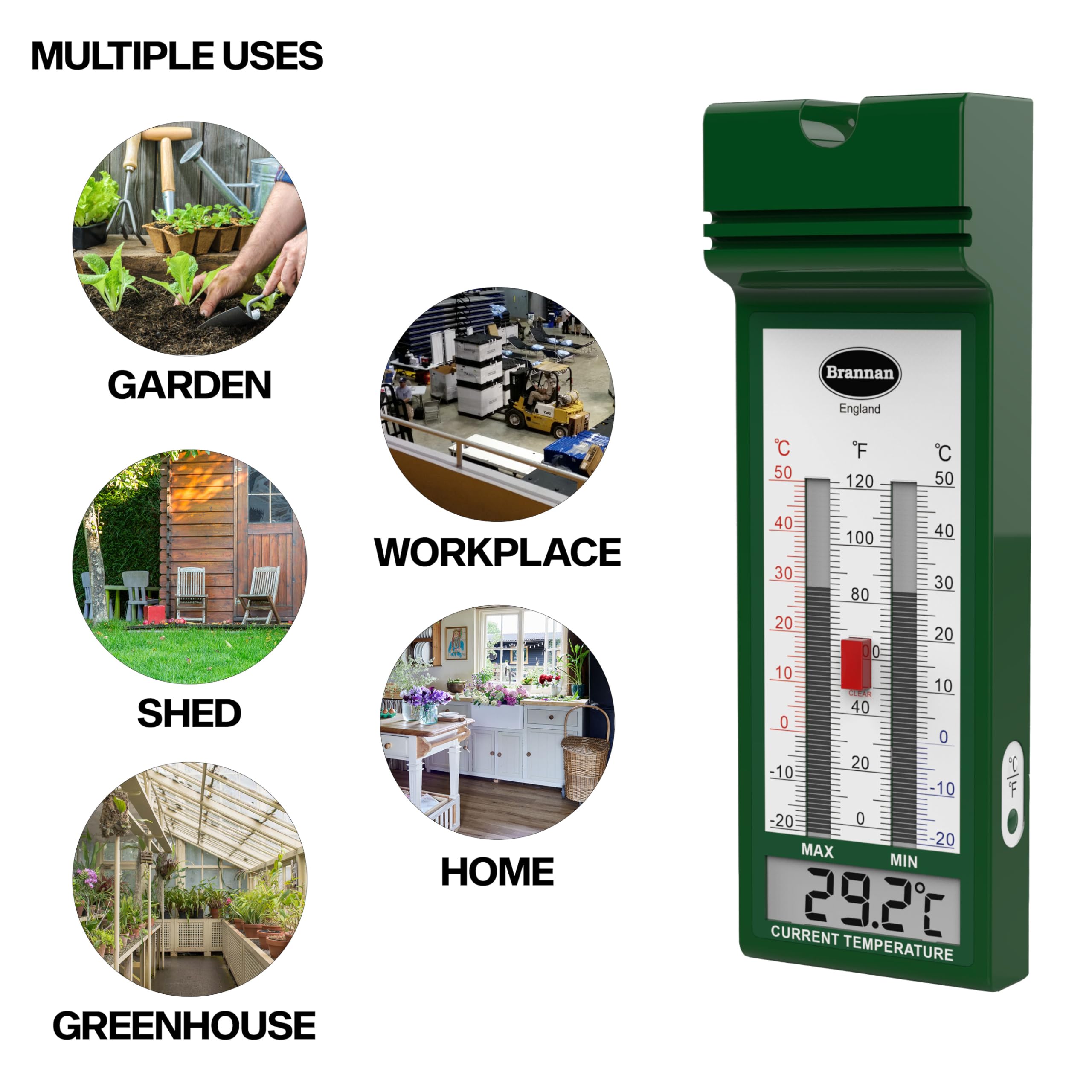 Brannan Digital Max Min Thermometer – Stylish Quickset Greenhouse Thermometer to Monitor Maximum and Minimum Temperatures in a Garden Greenhouse Indoor Room Home Growroom Easily Wall Mounted — view 6