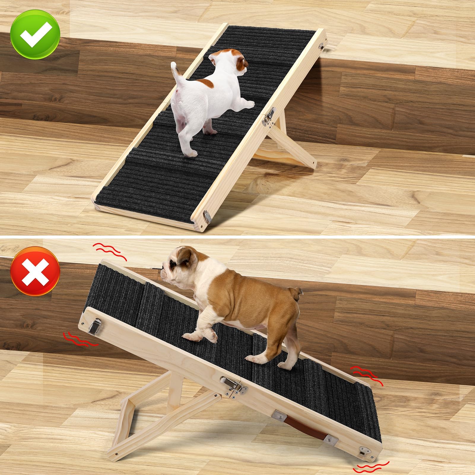 Rampa Plegable para Perros de Madera para Cama, sofá, rampa Ajustable para Perros pequeños, Altura 25-52 cm, Longitud 83 cm, Ancho 35cm, Superficie Antideslizante, Escalera para Perros
