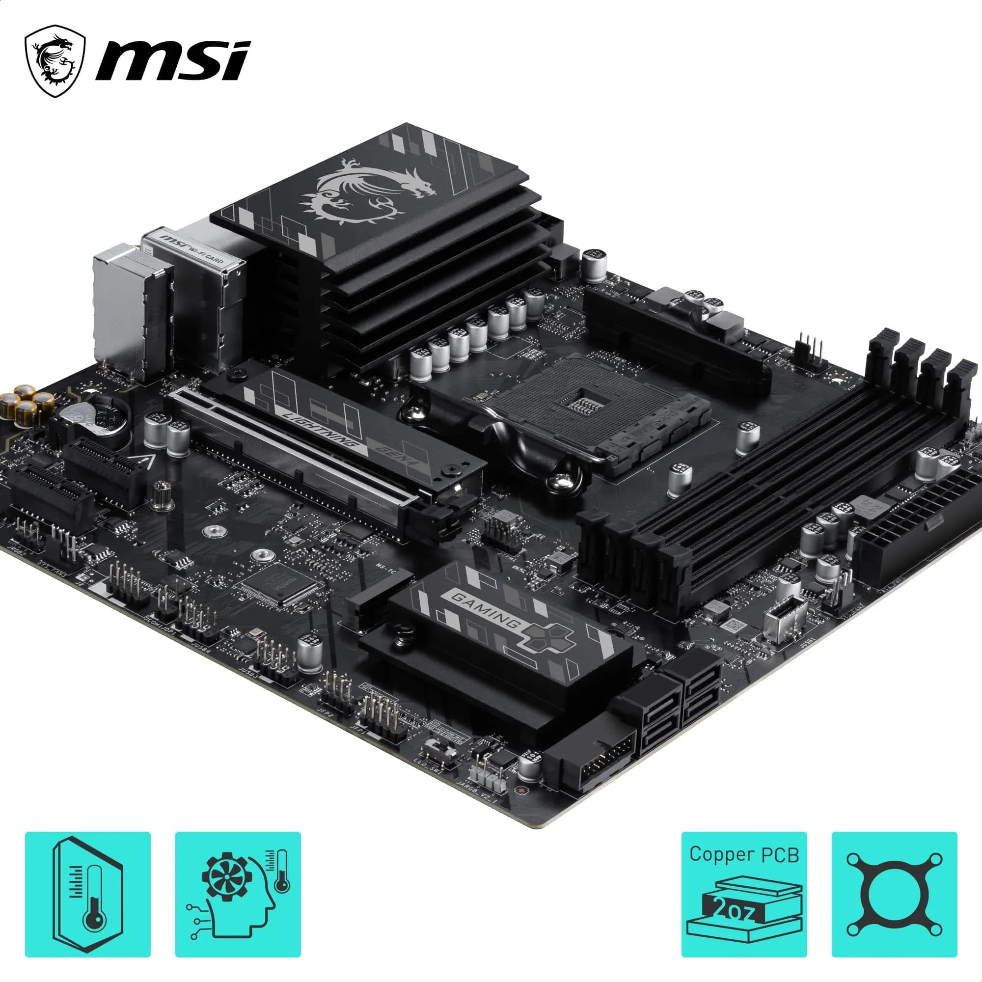 MSI Carte mère B550M Gaming Plus WIFI6E, mATX Prend en Charge Les processeurs AMD Ryzen 5000, 5000 G-Series 4000 G-Series et 3000 Series, AM4-DDR4 Memory Boost 4400 + MHz/OC, PCIe 4.0 x16, M.2 Gen4