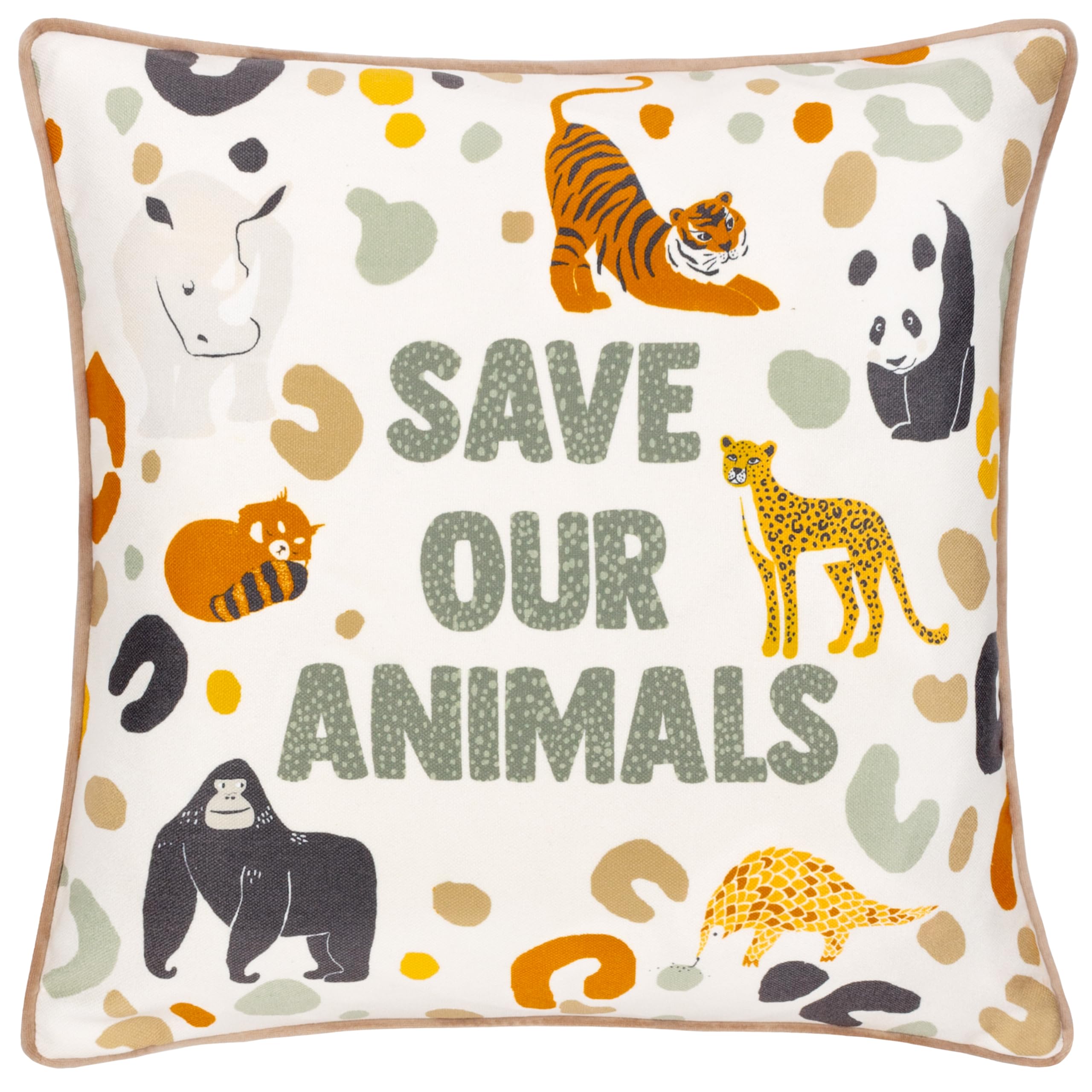 furn. little Wildlife Save Our Animals Piped Cushion Cover, Multicolour, 43 x 43 cm (Pack of 1) - Image 2