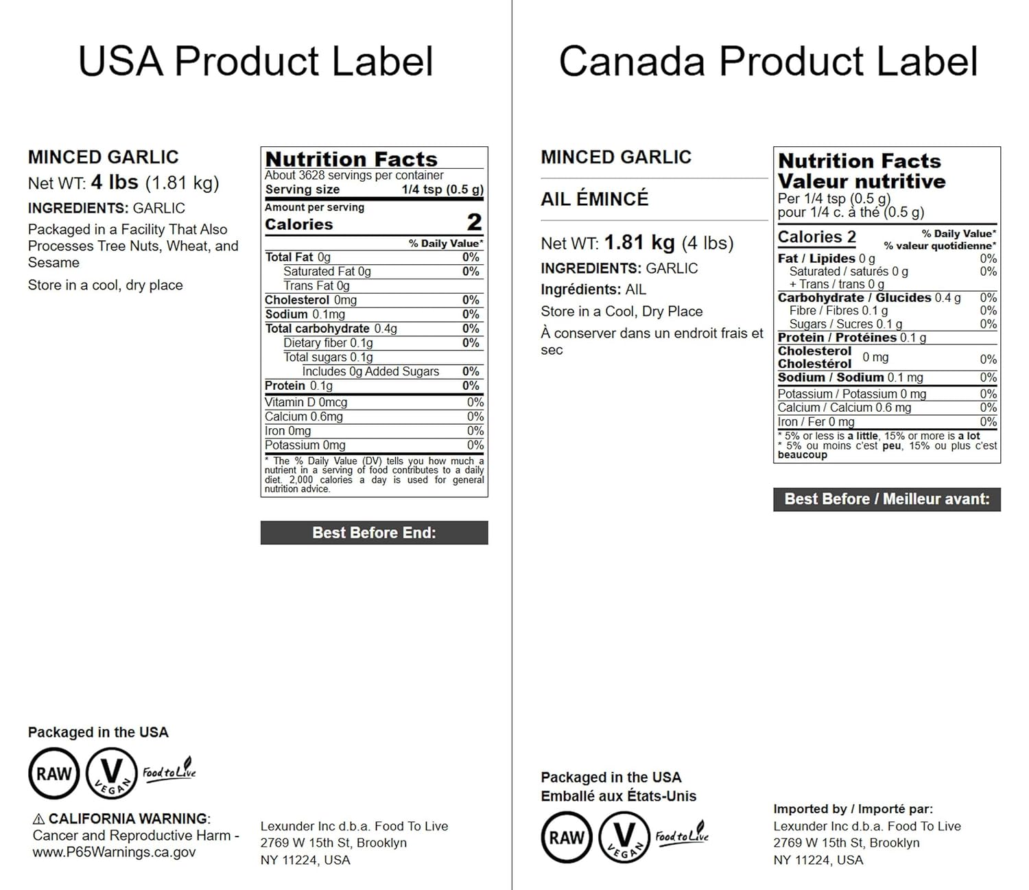 Food to Live - Minced Garlic, 4 Pounds – Dried Garlic Flakes, Vegan. More Intense than Garlic Powder. Rich in Vitamin B, Fiber, Selenium.