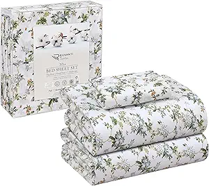 RUVANTI 100% Cotton Twin XL Sheet Sets, 3 Pieces, Soft & Breathable Percale Weave Bedding, Deep Pocket 16", Hotel Standard, Crisp Cool Feel, Durable, Perfect Size Floral Sheets, Heritage