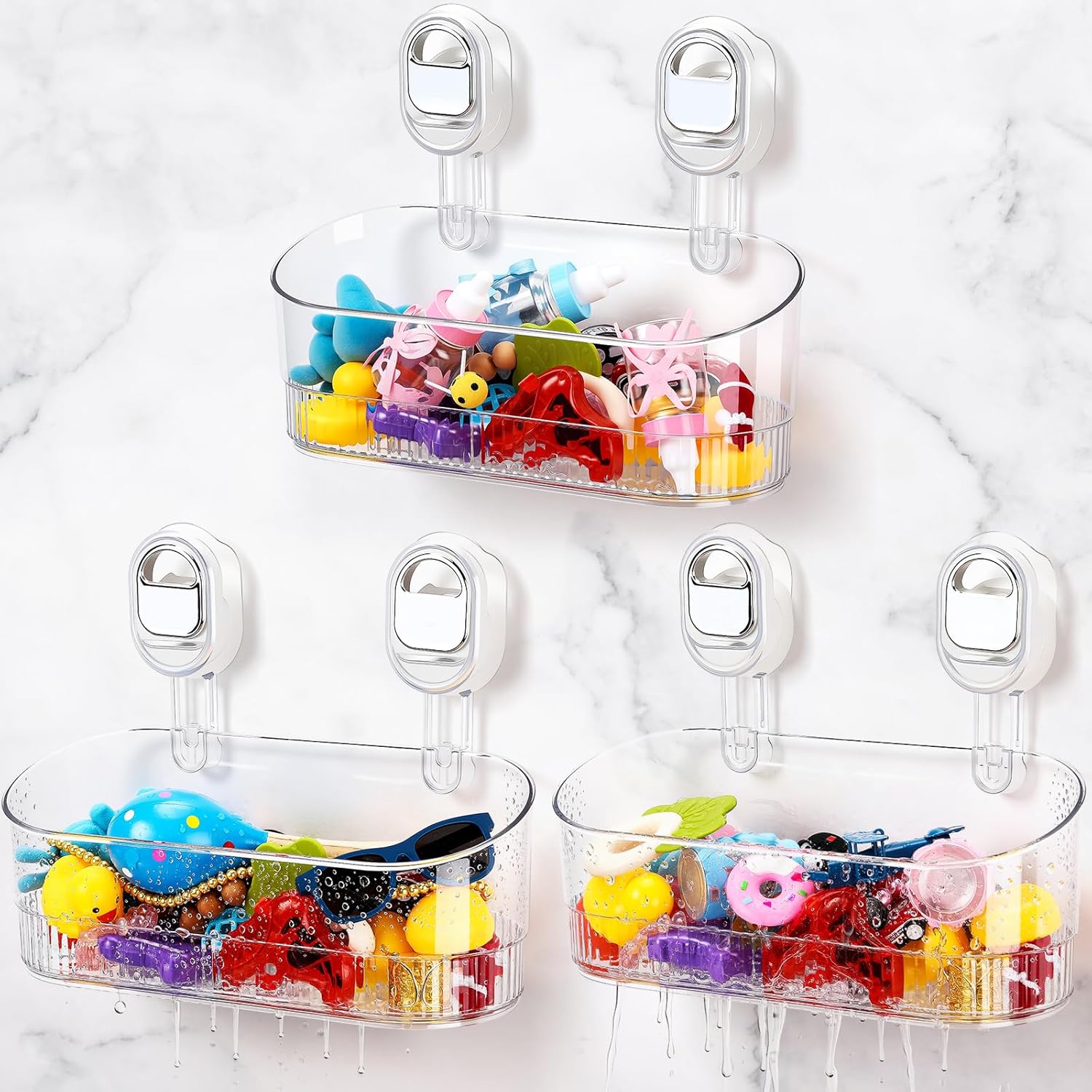 Honeydak 3 Pack Bath Toy Storage Holder for Bathtub Wall Mounted Bathroom Organizer with Drain Holes Acrylic Large