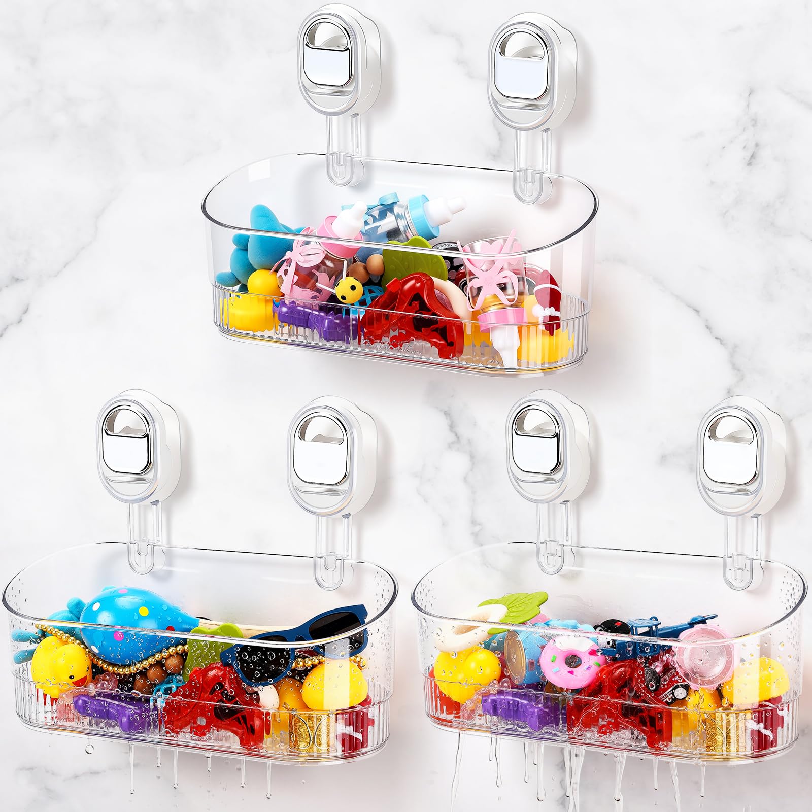 Honeydak 3 Pack Bath Toy Storage Holder for Bathtub Wall Mounted Bathroom Organizer with Drain Holes Acrylic Large