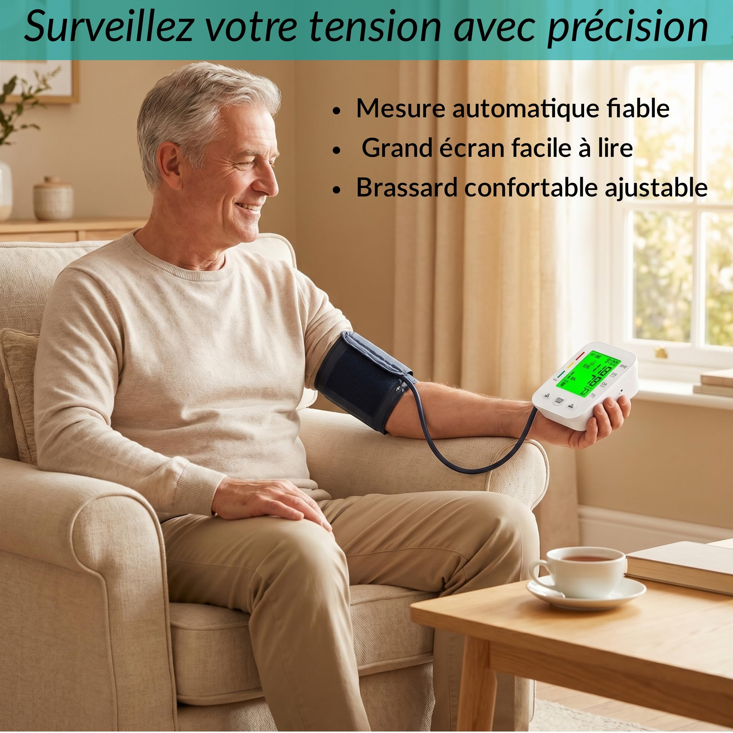 Tensiomètre Bras Électronique + Oxymètre de Doigt + Thermomètre Frontal – Kit Santé à Domicile 3en1 avec Mallette Rigide – Grands Écrans – Pack Surveillance Tension & Température– Seniors & Famille