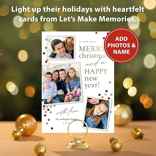 Miniatura 2 de Let's Make Memories Tarjeta fotográfica personalizada de trío de confeti de 5 x 7 pulgadas, calidad premium (tarjetas de Navidad y sobres blancos),