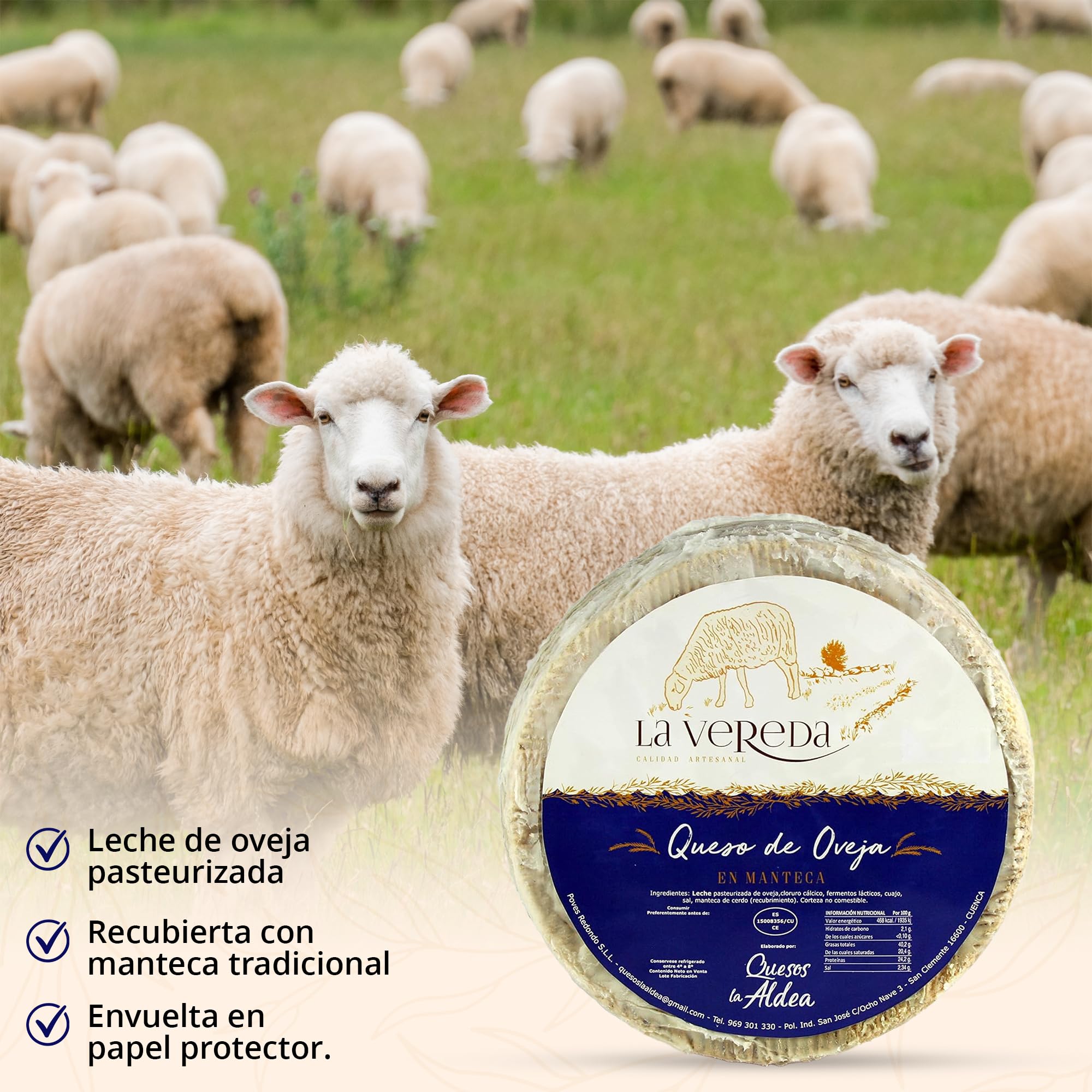 Queso Artesano de Oveja en Manteca de Cerdo 3 kg Curado Mínimo 6 Meses