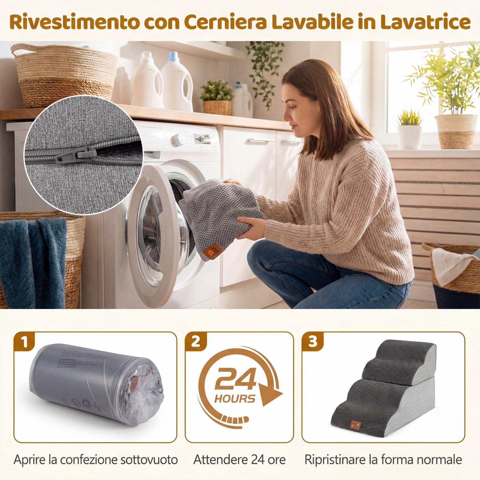 COSTWAY Scaletta per Cani a 4 Gradini Altezza 50 cm, Scala Cane in Spugna per Salire Letti Alti, Divani e Poltrone con Fondo Antiscivolo, Copertura Lavabile, Scala per Cani e Gatti (73 x 40,5 x 50 cm)