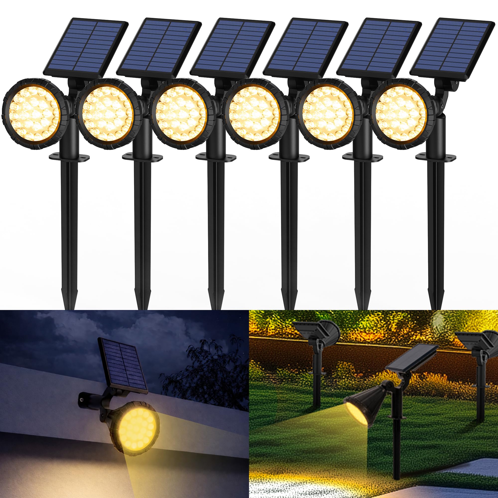 Solpex Solarlampen für Außen, 6 Stück 25 LEDs Solarleuchten für Außen | IP65 Wasserdicht Solar Gartenleuchten für Außen, 3 Helligkeit Solar Strahler Aussen für Garten, Weg, Terrasse (Warmweiß)