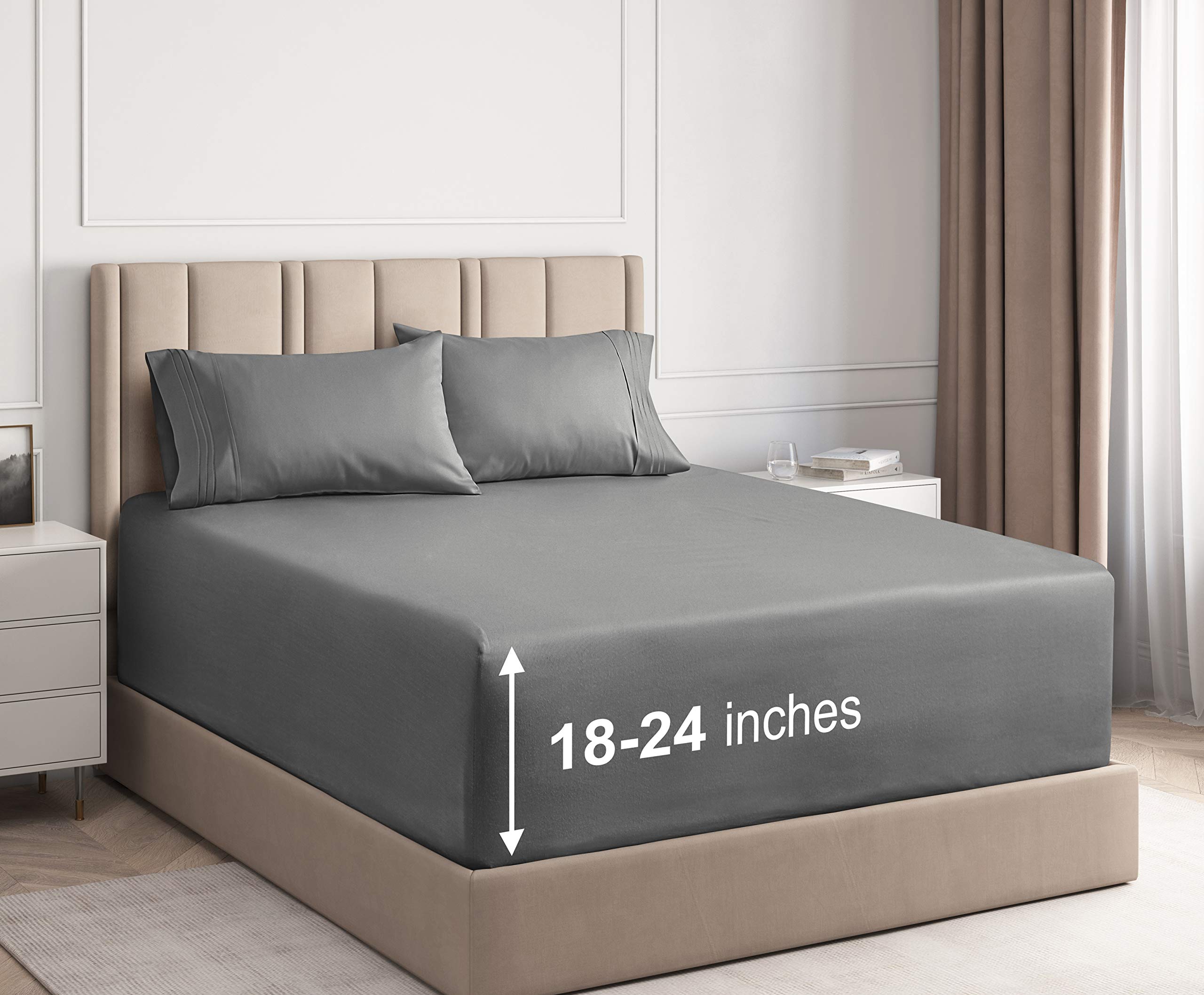 CGK UnlimitedExtra Deep 4pc 400TC Bed Sheet Set (King, Dark Grey)