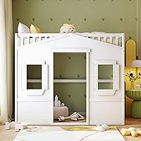 Vista 57 de Cama tipo loft de techo de casa de tamaño matrimonial con escalera, marco de cama de madera que ahorra espacio con barandilla y ventana