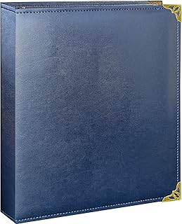 Vintage Leather 3 Ring Binder, 1 Inch D Ring, Holds 8.5" x 11" Paper Letter Size, Brass Corner Protectors, Faux Leather Cover, Professional Office & School Binder (1 Pack, Blue, 1 Inch)