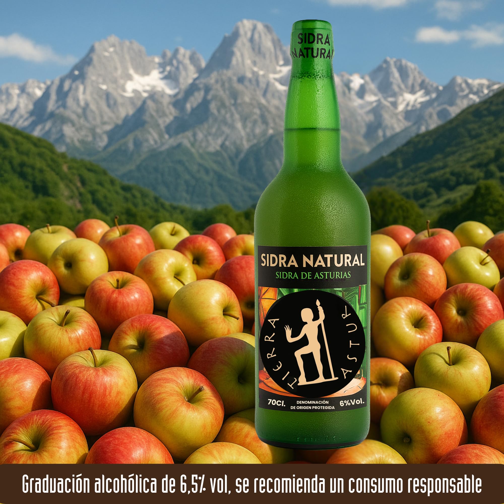 Sidra Asturiana DOP | Pack 6 Botellas 70 cl de Sidra Asturiana – 100% Manzana de Asturiana, 6% Vol