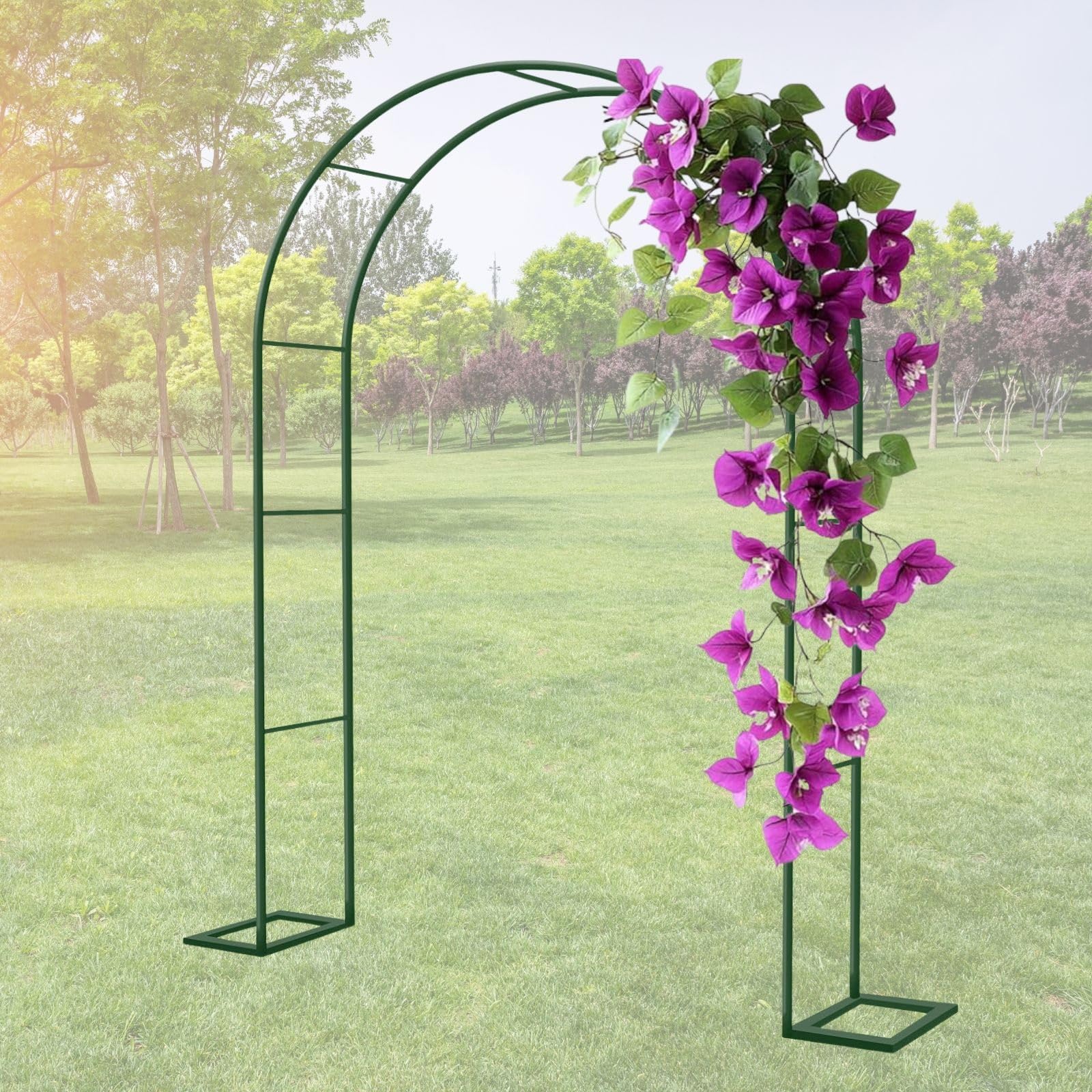 2.2/2.3m Heavy Duty Metal Garden Arch - Extra Wide Steel Arbor for Climbing Roses, Wedding Decor & Outdoor Structures - Durable Green 240W x 220H cm Garden Trellis