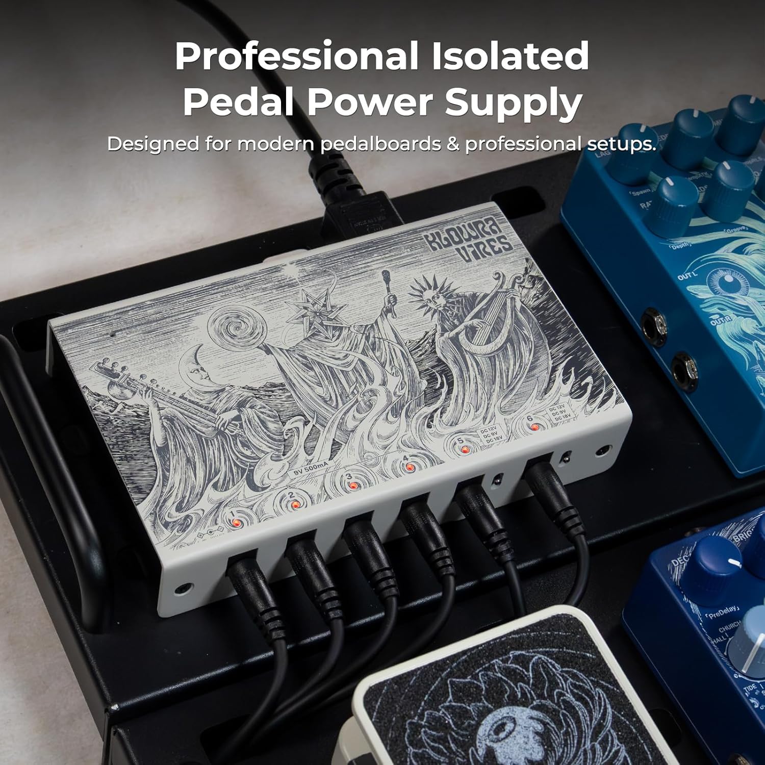 Vires Vires High-Current Isolated Guitar Pedal Power Supply, Fully Isolated Outputs 9V 12V 18V & 24V Channel, Ultra-Low Noise Power Station for Digital Multi-Effects, 100-240V Global Ready