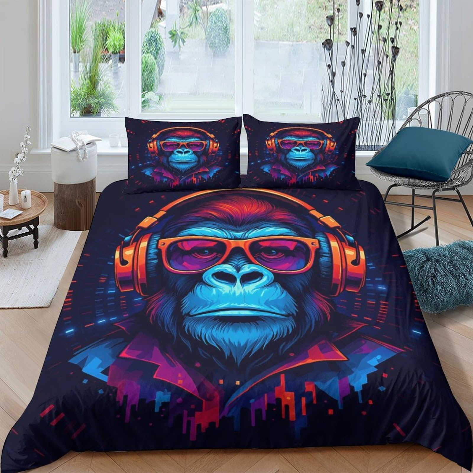 Ctjqhvkz Style-5 3D Printed Dj Gorilla Fitted Sheet Microfiber Soft Breathable Headphones Bed Cover For Bedroom Dorm Decor Mattress Protection Single（135X200cm）