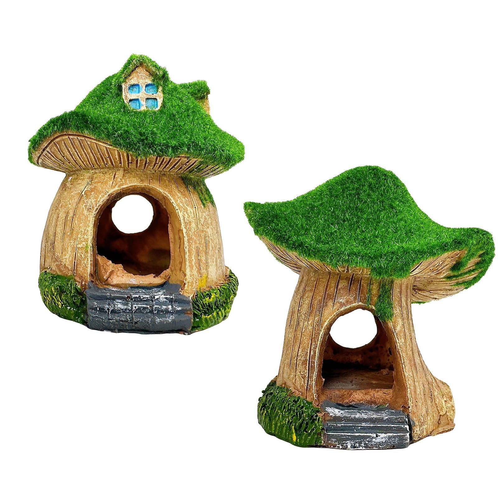 Azonee Aquarium Decoration House 2pcs Resin Hollow Hideout Betta Fish Log Moss Cave Ornament Tank Hideaway Accessories for Mini Small Fish Shrimp