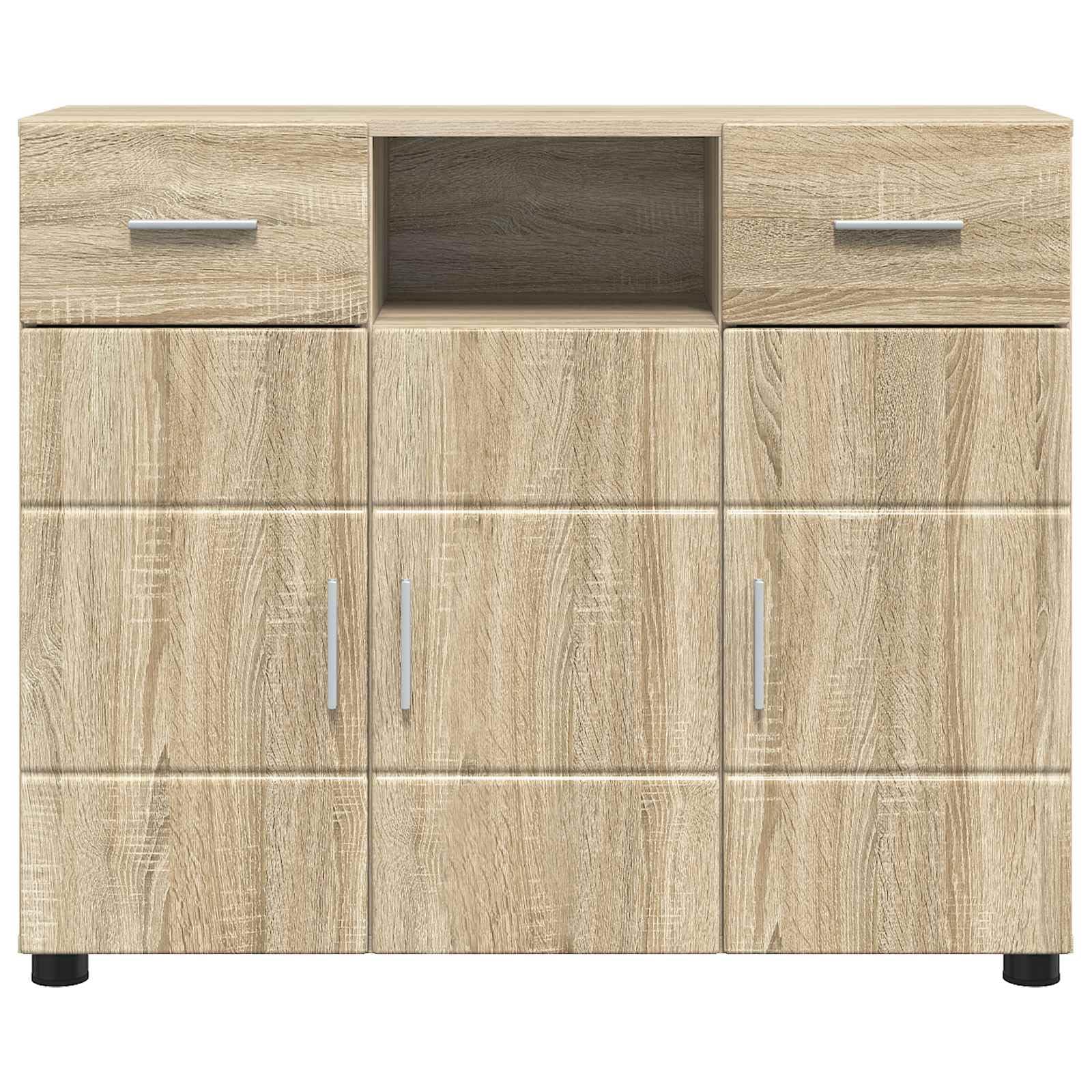 Armadio in legno di quercia Sonoma con 3 ante, 2 cassetti e 3 ripiani, opaco, versatile per soggiorno, ufficio e sala familiare, durevole e facile da pulire