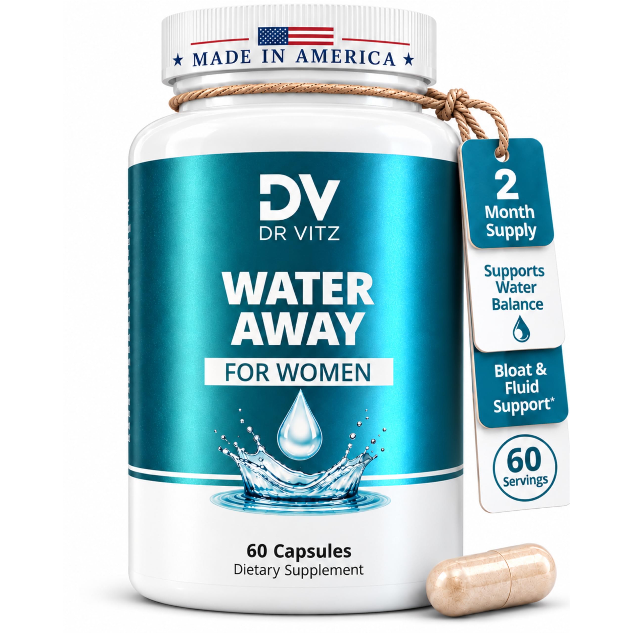 Water Away for Women – Diuretic Water Pills for Bloat Relief & Water Retention – Natural Debloating with Green Tea, Cranberry & Dandelion – 60 Capsules