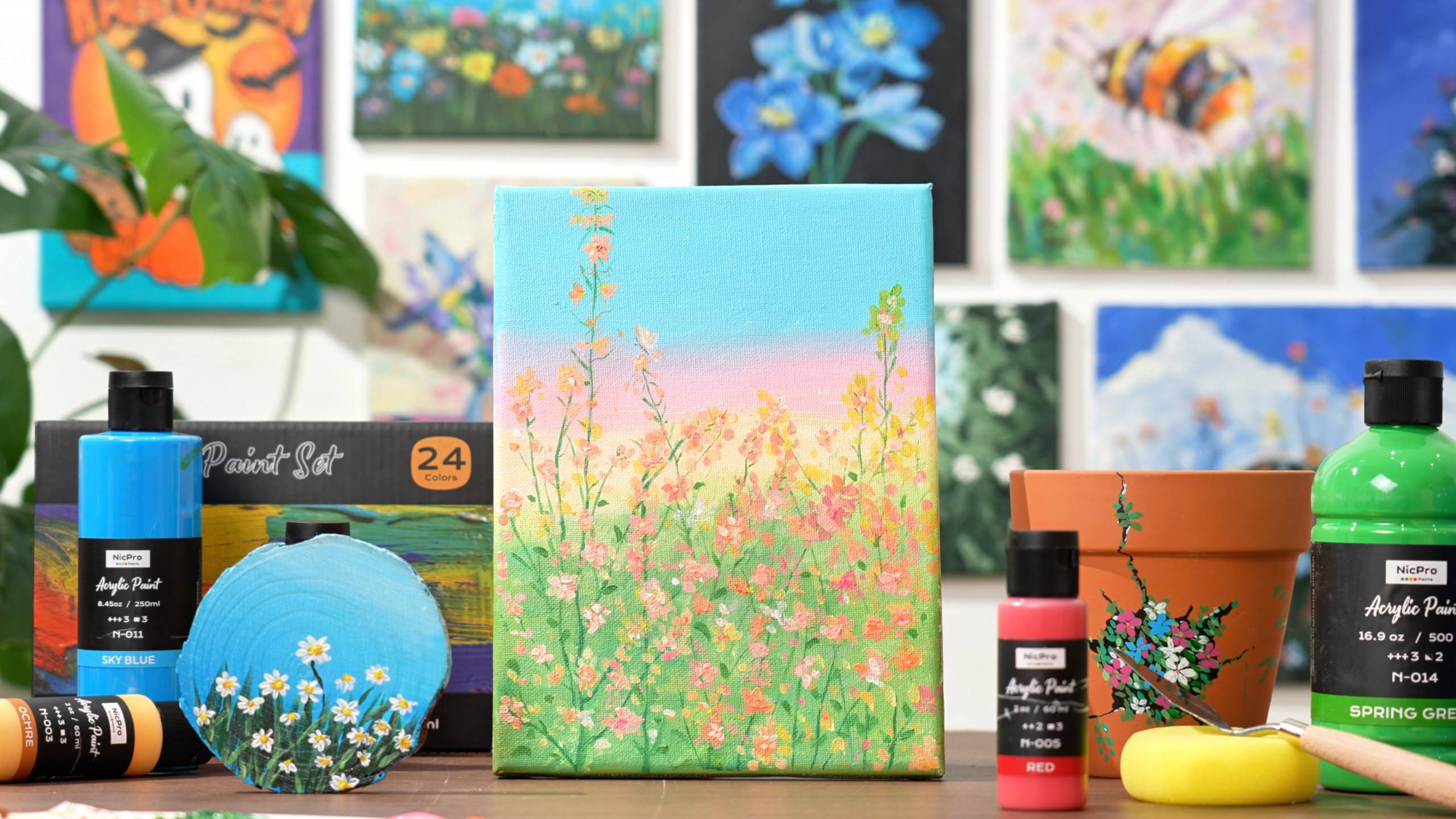 Nicpro set pintura acrilica 18 x 250 ml, frasco grande de pintura acrílica en 18 colores, no tóxica, pinturas de artista, pinturas acrilicas para varias superficies, lienzos, arcilla, manualidades