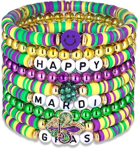 XOCARTIGE Pulseras de surfista Heishi para mujer, apilables, de vinilo, con cuentas de arcilla, elásticas, con capas, pulseras de amistad, joyería