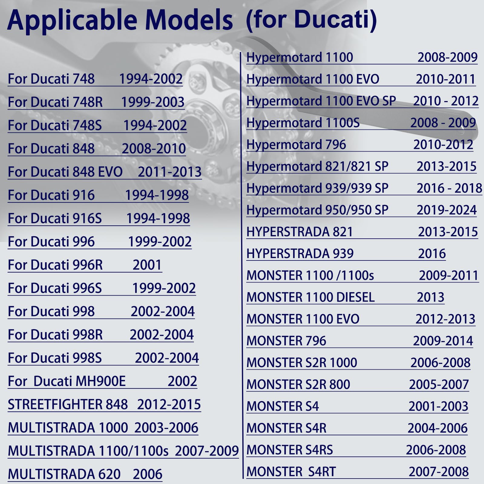 Chiave Tendicatena per Ducati & MV Agusta – Chiave Mozzo Eccentrico per 748 848 916 996 998 1098 Panigale, Multistrada, Diavel, Monster, Hypermotard 796 821 939 950, Streetfighter, Supersport