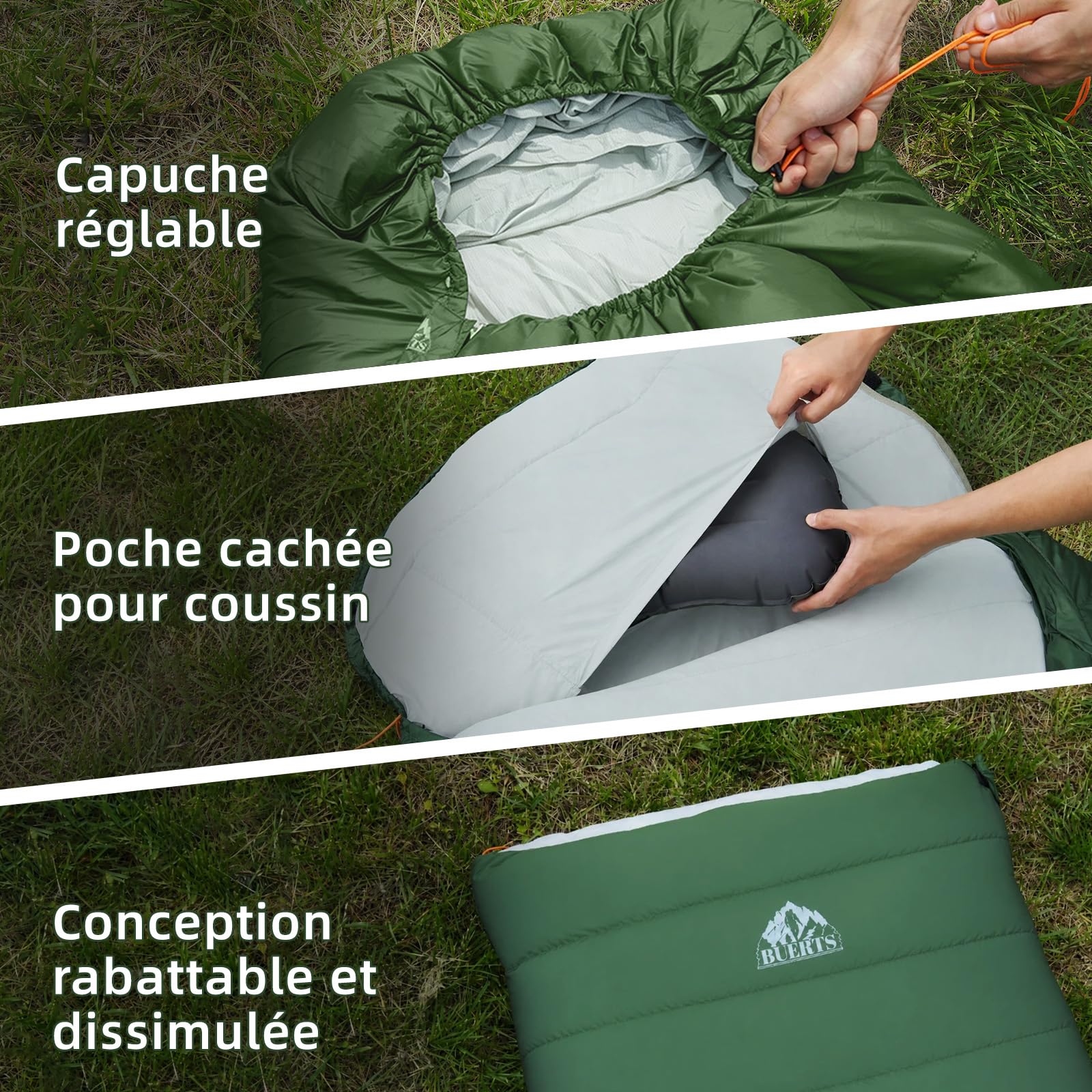 Sac de Couchage Duvet Adulte Ultraléger 3 Saisons, 500g de Remplissage, Taille Large 220x85cm, Super Compact, pour Randonnée, Camping, Alpinisme