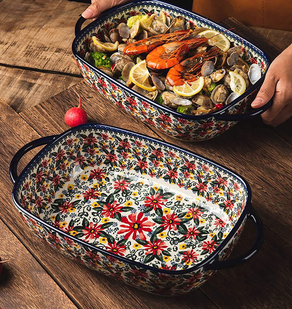 Naczynia do pieczenia, Blacha do pieczenia z uchwytem, ​​Porcelanowe naczynia do pieczenia z uchwytem Naczynie piekarnikowe, Forma do pieczenia lasagne Zapiekanka Duże prostokątne naczynie do pieczeni