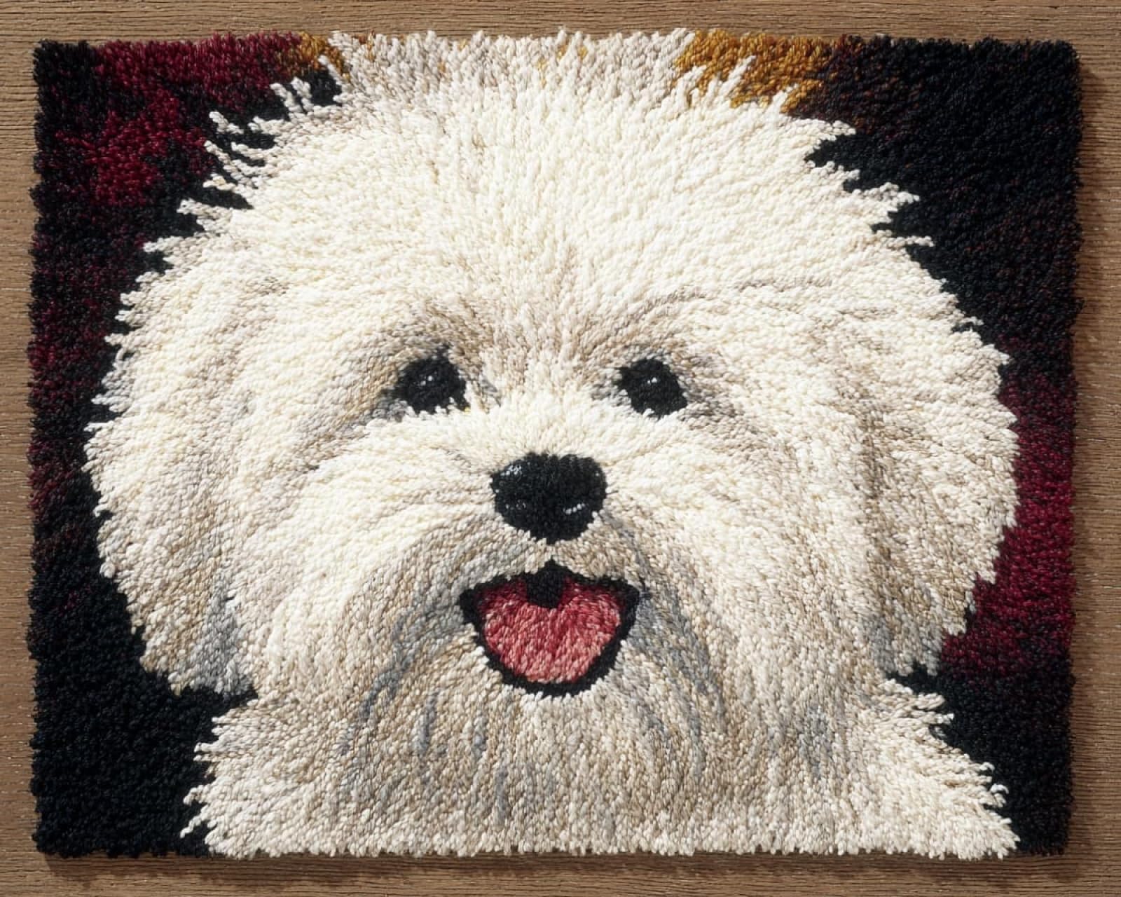 Wallphantom Latch Hook Rug Kits for Adults,Happy Maltese,Rug Making Kits Embroidery DIY Crochet Yarn for Beginners,Kids Craft Creative Gift,80x160cm