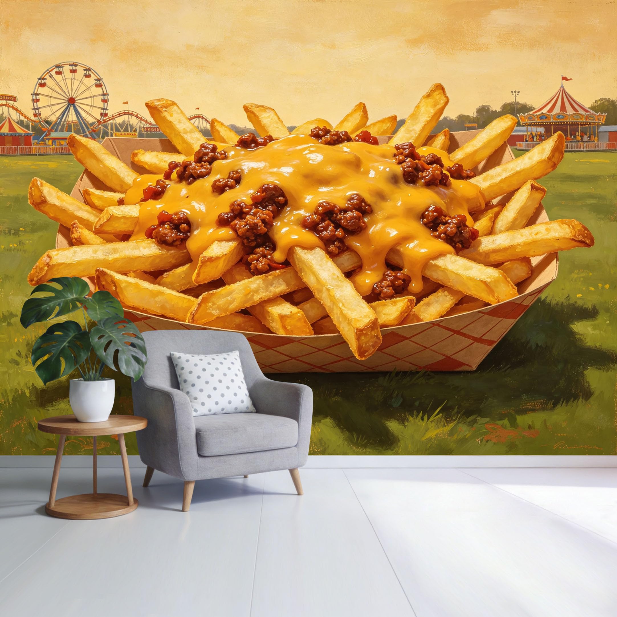 Custom Size Wall Mural Cheese Fries Carnival Fairground Food Art Vintage Retro Style SelfAdhesive Wall Fabric Removable Wallpaper for Home Office Decor