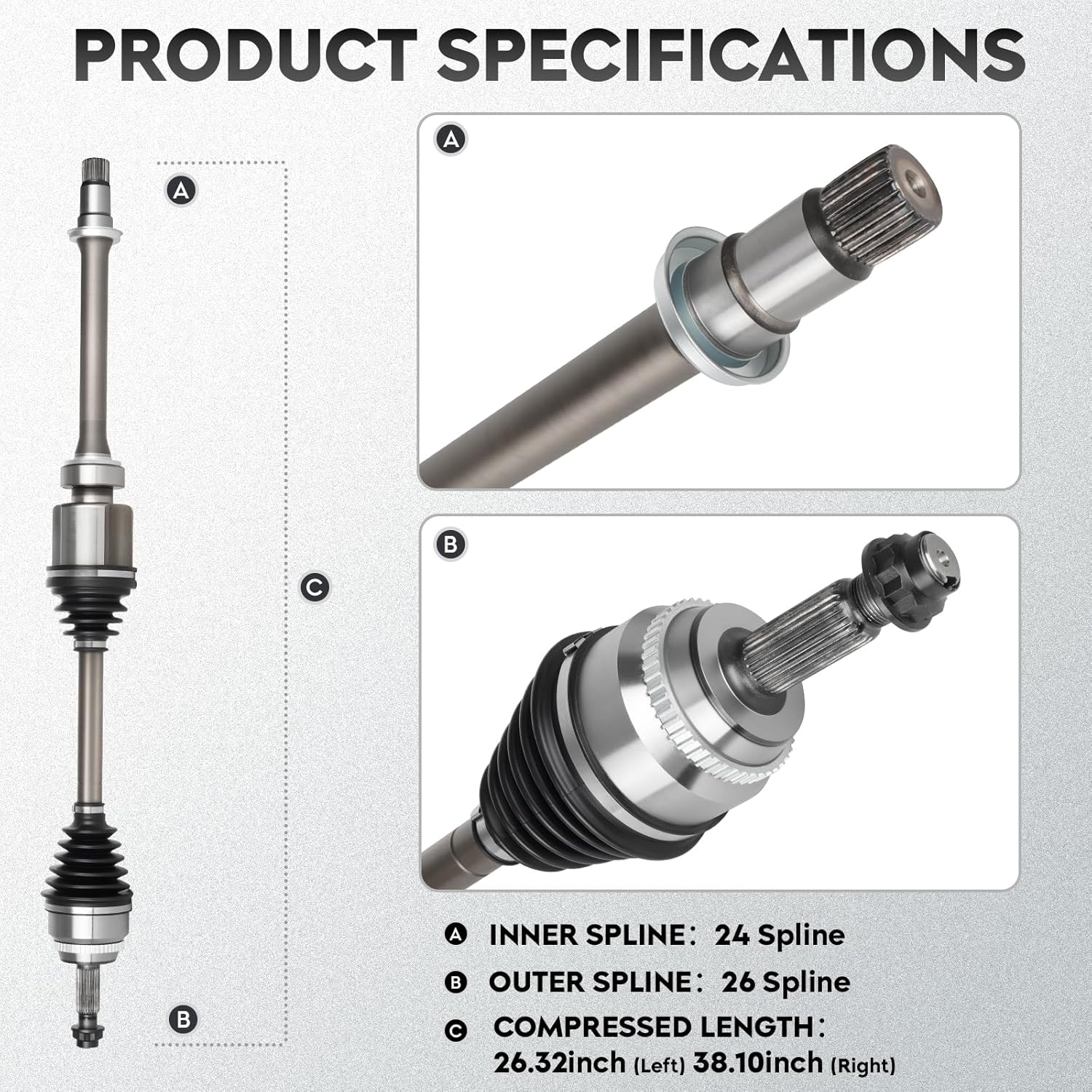 NEW Front CV Axle Shaft Assembly fits for Toyota Camry 2002-2009 2.4L (Not for Hybrid), for Highlander 2001-2007 2.4L FWD, for Solara 2004-2008 2.4L, Left & Right Front, Driver & Passenger side, 2PCS