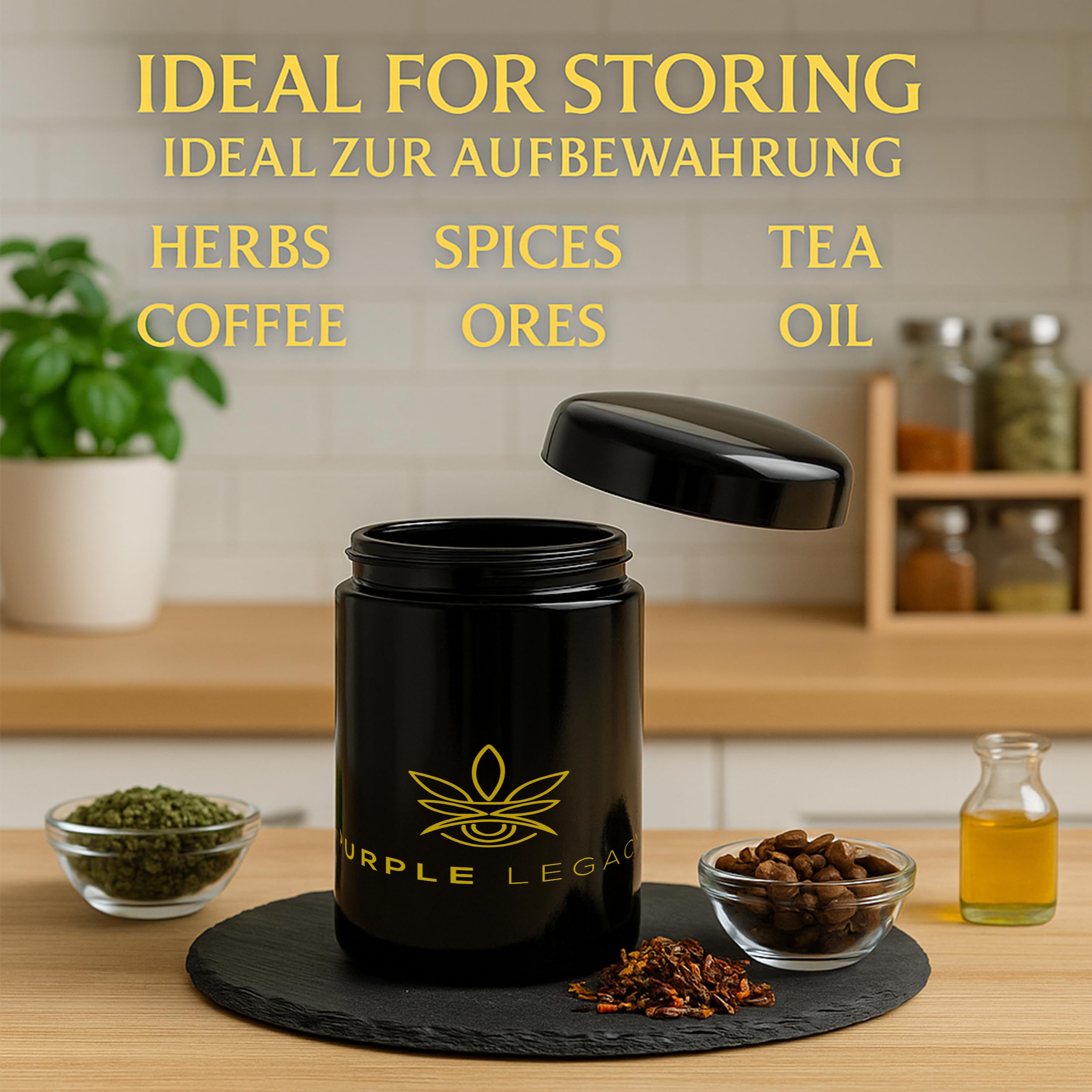 Tarro hermético de cristal violeta UV, recipiente hermético para hierbas, té, café, vidrio hermético, 1 versión de 250 ml
