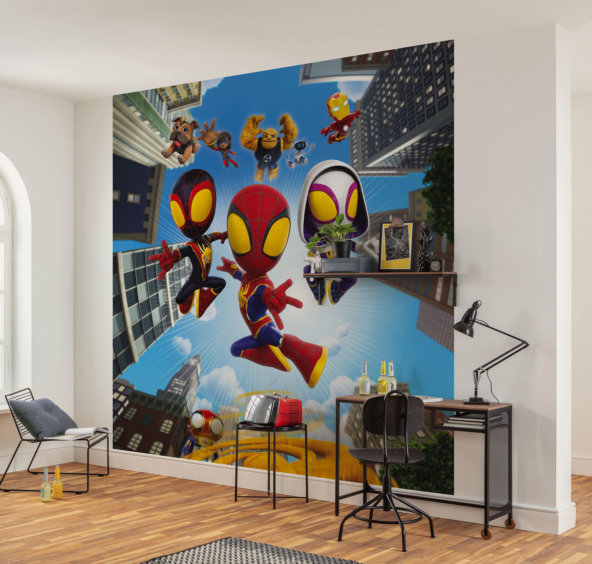Komar Vlies Fototapete - Marvel Spidey and His Amazing Friends Web Spinners - Größe 250 x 250 cm - Kinderzimmer, Kindertapete, Tapete
