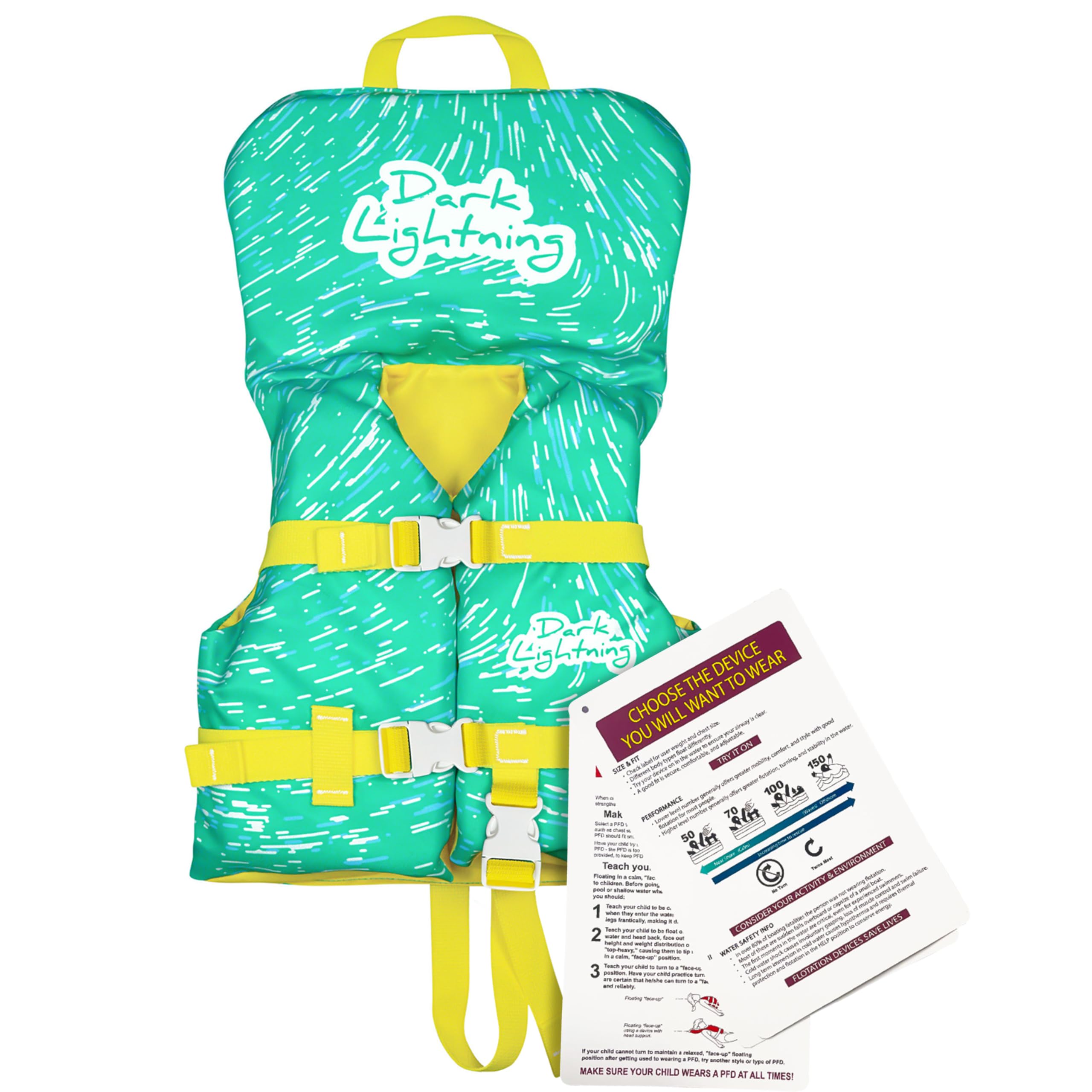 Dark Lightning Coast Guard Approved Baby/Infant Life Vest,USCG Kids Life Jacket 0-30 lbs, Toddler Floaties 20-30 Pounds,Toddler Swim Vest/Water Wings Arm Floaties in Puddle/Sea (Green)