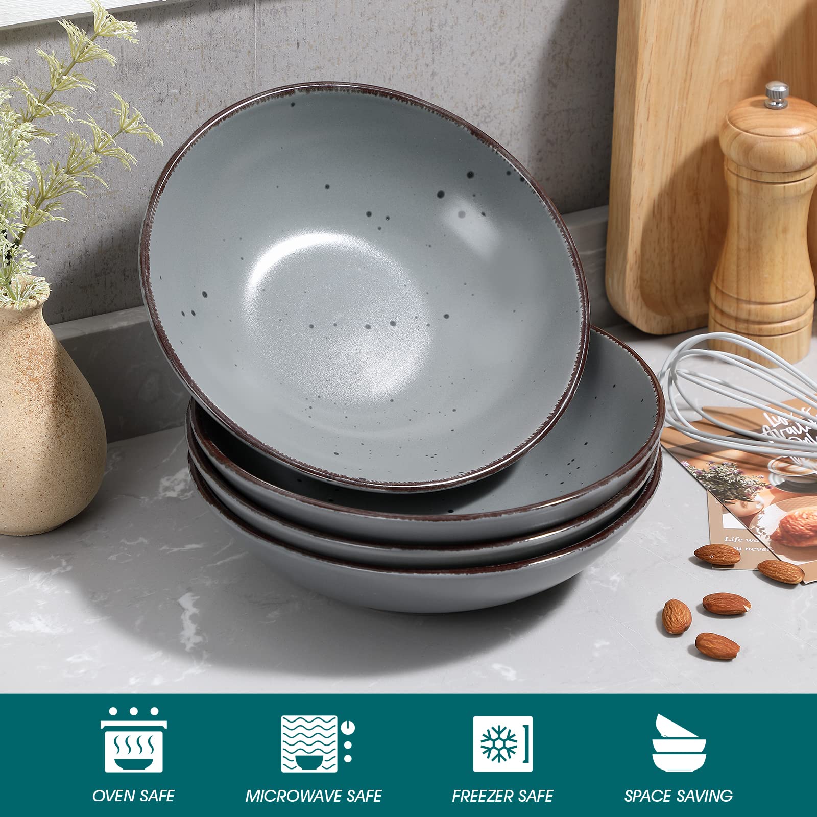 vancasso, Série Moda, Assiette Creuse en Céramique, Assiette à Soupe Saladier - 4 Pièces