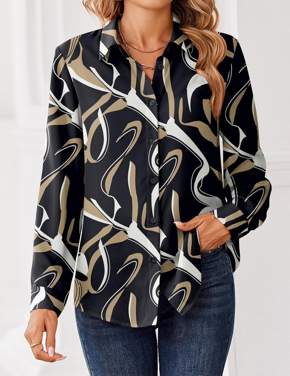 Zeagoo Women Blouses Chiffon Long Sleeve Button Down Shirts Business Causal Dressy Work Top V Neck Summer Spring Clothes - Image 4