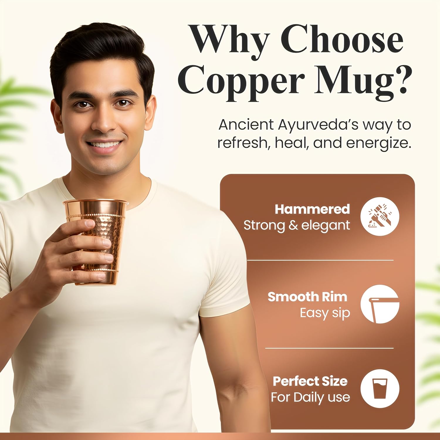 Hammered Pure Copper Water Drinking Glasses Set of 2 – Large 14 Oz Handcrafted Copper Drinking Cups Beautiful Copper Tumblers Ayurvedic Health Benefits Drinkware Cup Ideal Gift