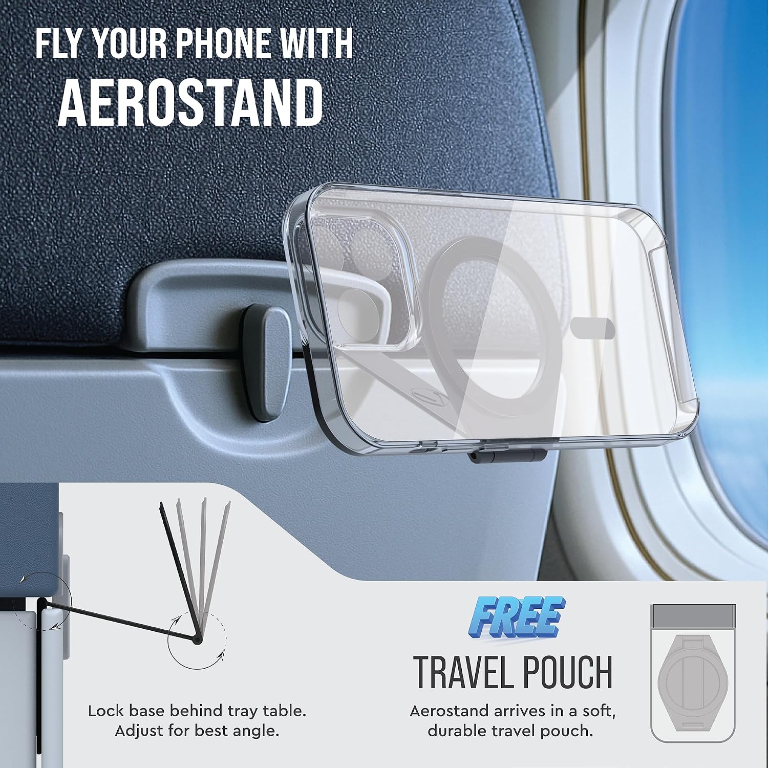 Aerostand: Thinnest Stand for MagSafe Cases and MagSafe PopSockets® - Fits in Any Pocket, Purse or Airplane Tray. Expands 30X, Tactical Zinc Alloy, Includes Travel Pouch. - Midnight