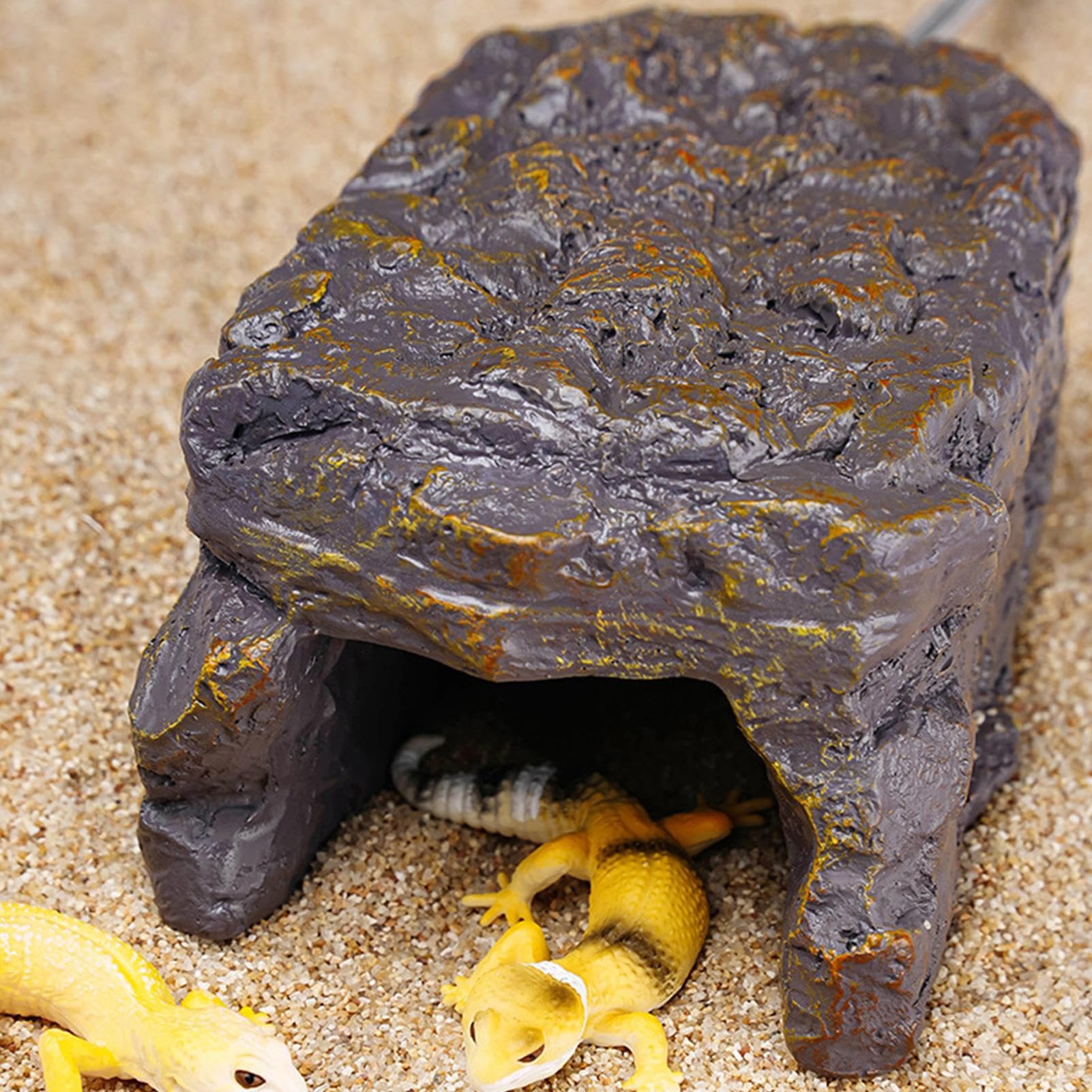 Reptilien-Heizstein und Höhle, Bezaubernde kompakte Reptilien-Wärmehöhlen, warmes Kunstharz, simulierte Felsen, Unterschlupf mit Heizkissen für Gecko, Schildkröte, Schlangenbecken