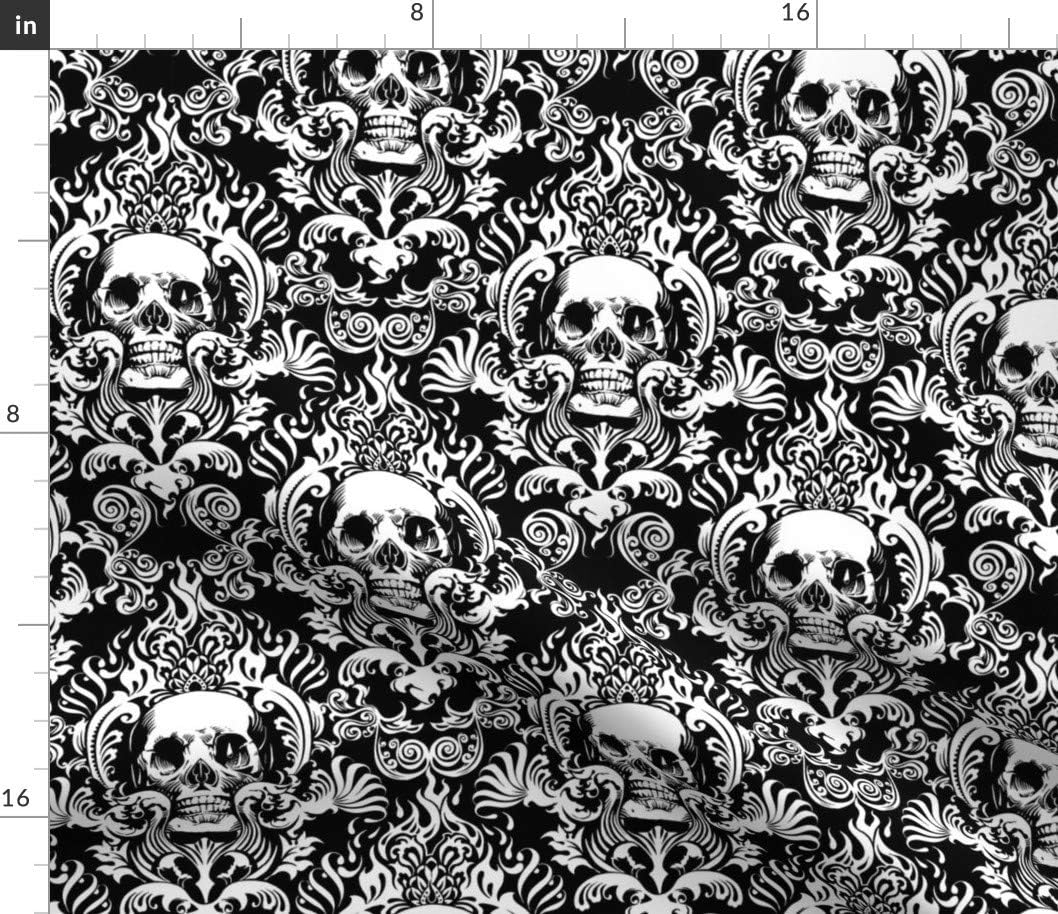Spoonflower Fabric - Skull Damask Bones Skeleton Goth Halloween Black White Monochrome Printed on Petal Signature Cotton Fabric Fat Quarter - Sewing Quilting Apparel Crafts Decor