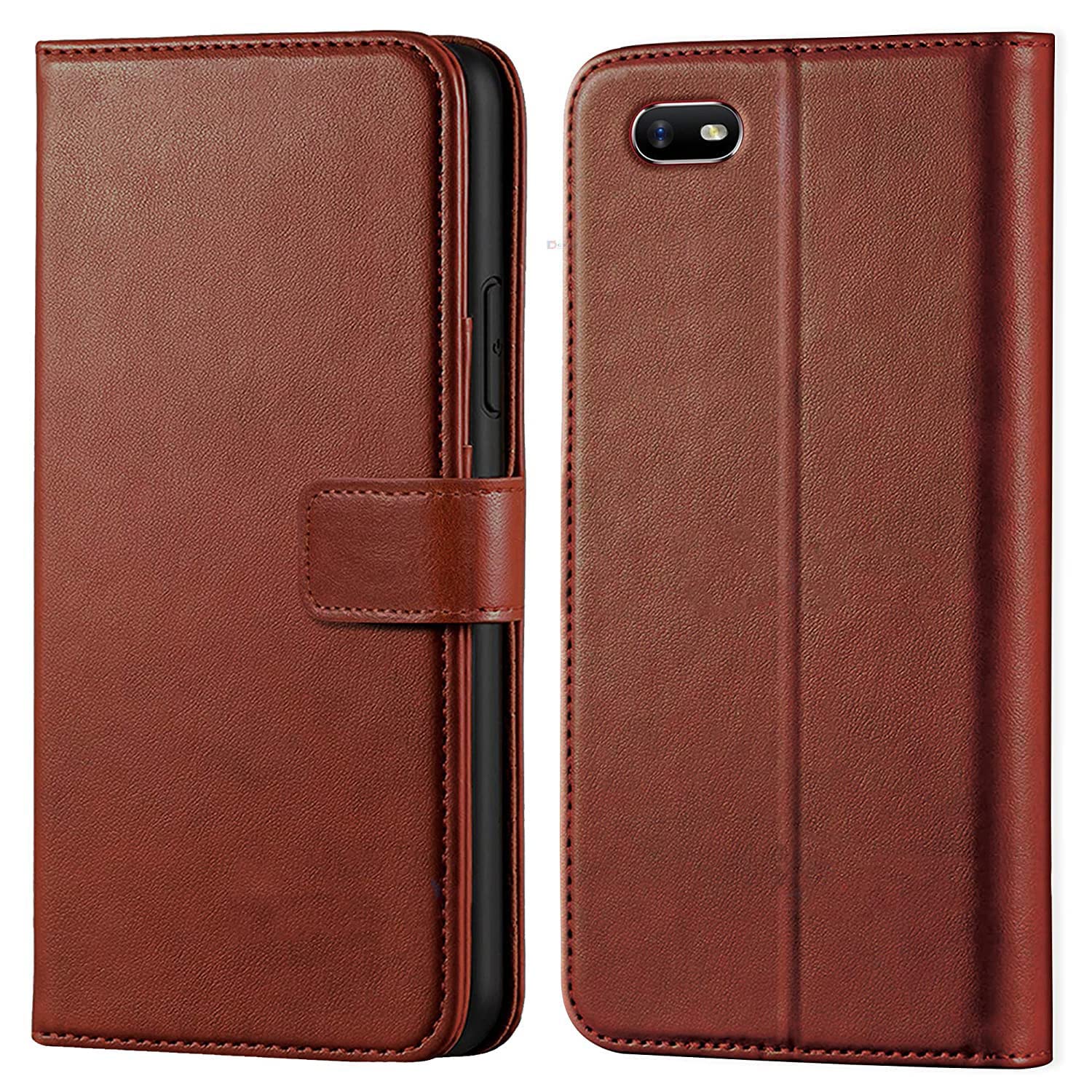 Cloudza Oppo A1K Flip Back Cover | PU Leather Flip Cover Wallet Case with TPU Silicone Case Back Cover for Oppo A1K Brown
