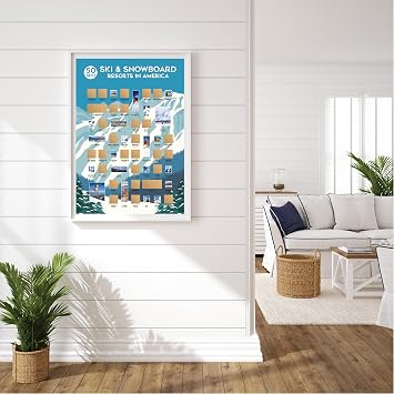 50 Best Ski & Snowboard Resorts Scratch Off Poster - Ski Poster - Ski Decor - Ski Print - A Great Gift for Skiers and Snowboarders!