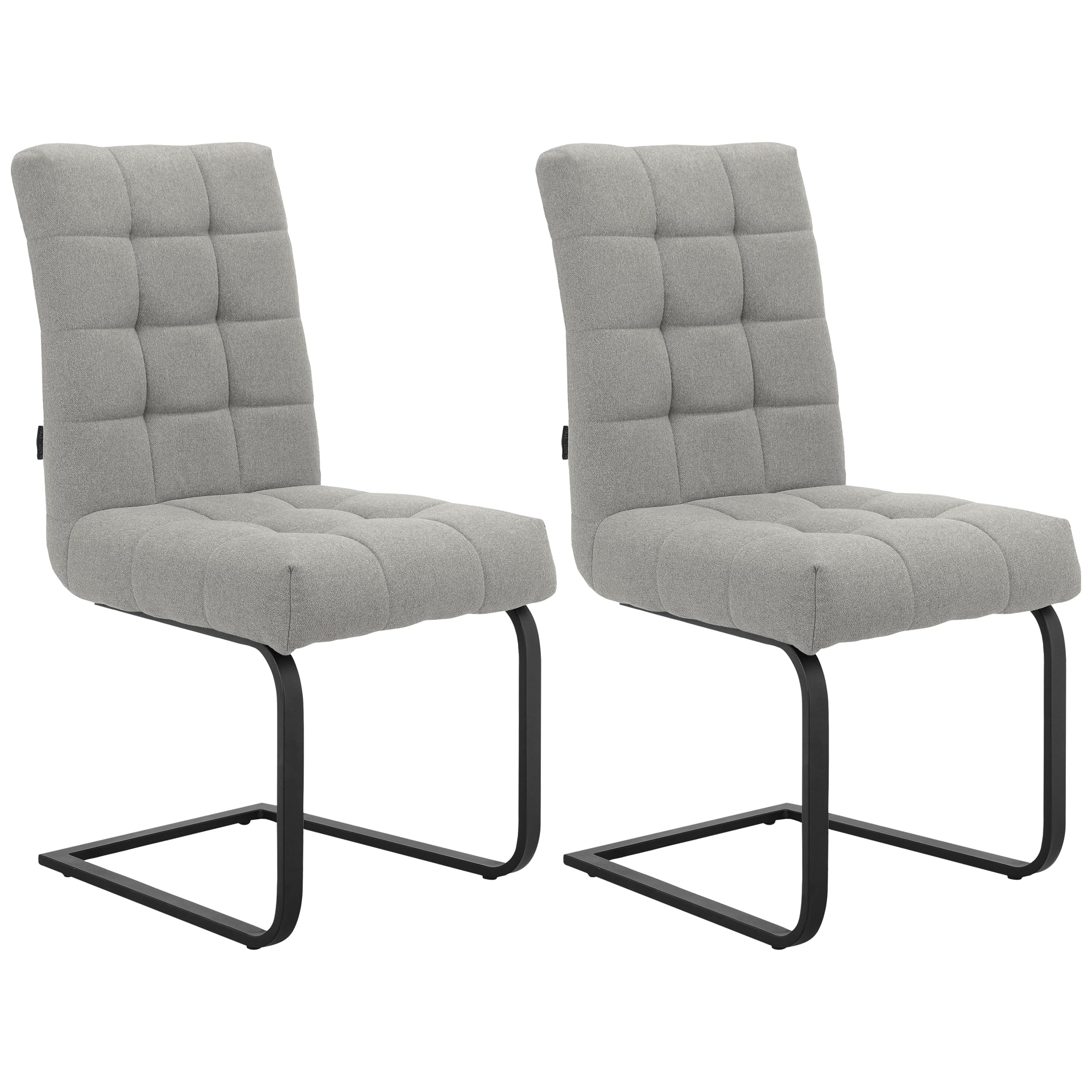Terza Dining Chair Set of 2 in Fabric Light Grey, Modern Cantilever Style with Iron Frame, 47 x 59 x 95cm (W x D x H)